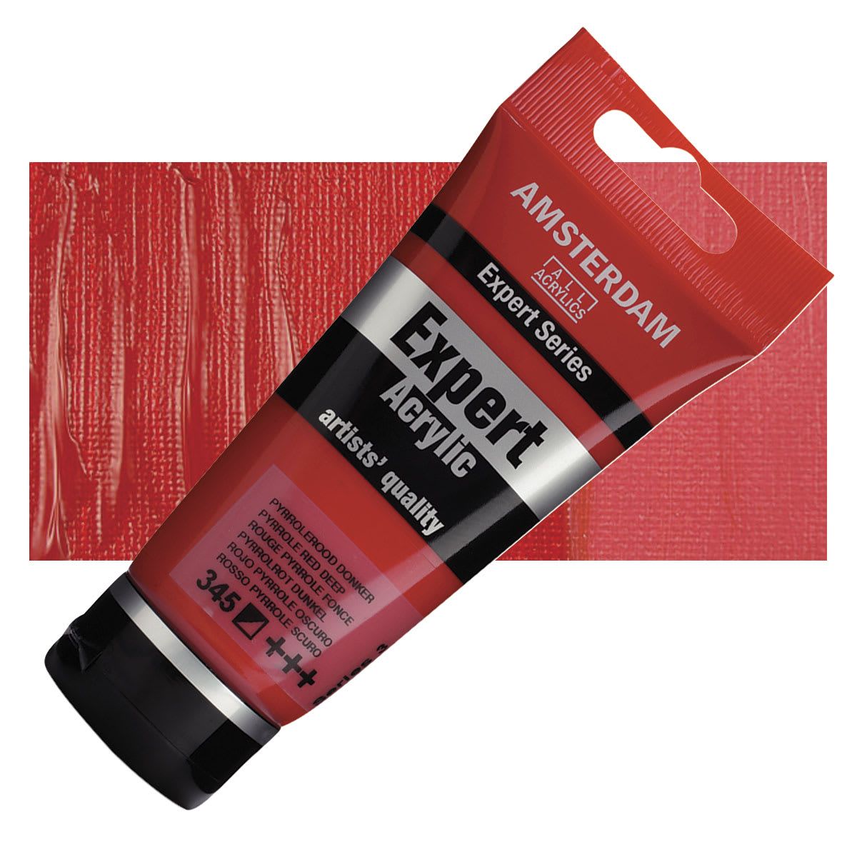 Amsterdam Expert Series Acrylic - Pyrrole Red Deep, 75 ml tube and swatch