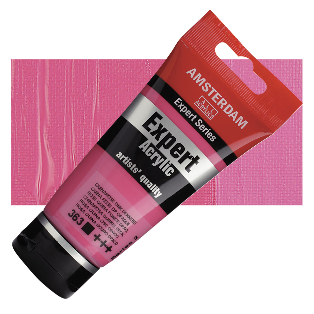 Amsterdam Expert Series Acrylic - Quinacridone Rose Deep Opaque, 75 ml tube and swatch