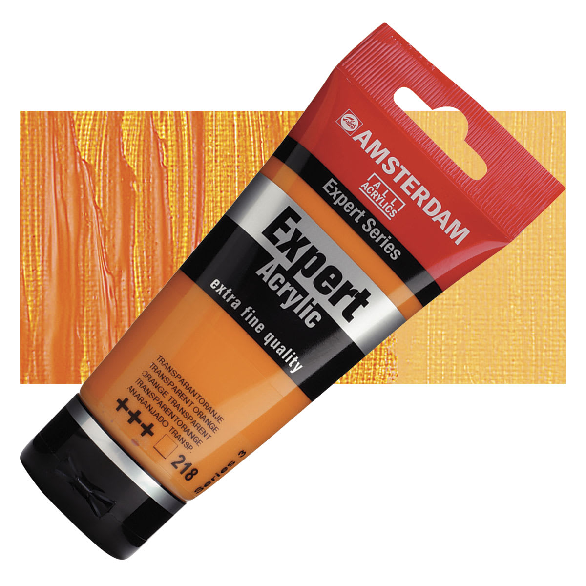 Amsterdam Expert Series Acrylic - Transparent Orange, 75 ml tube and swatch