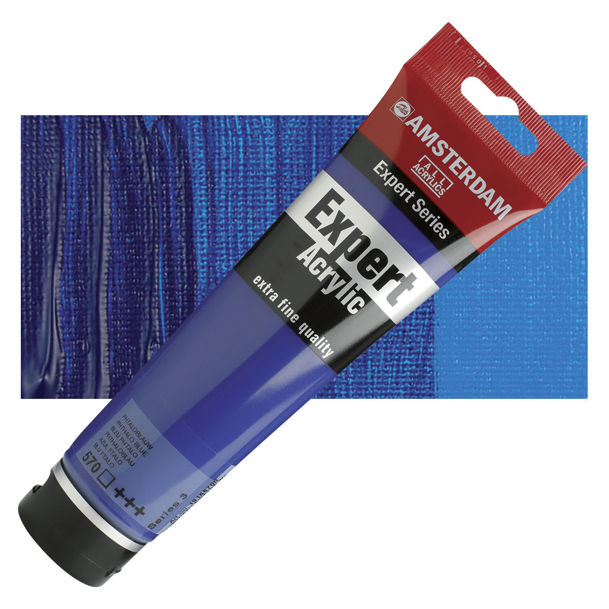 Amsterdam Expert Series Acrylic - Phthalo Blue, 75 ml tube and swatch