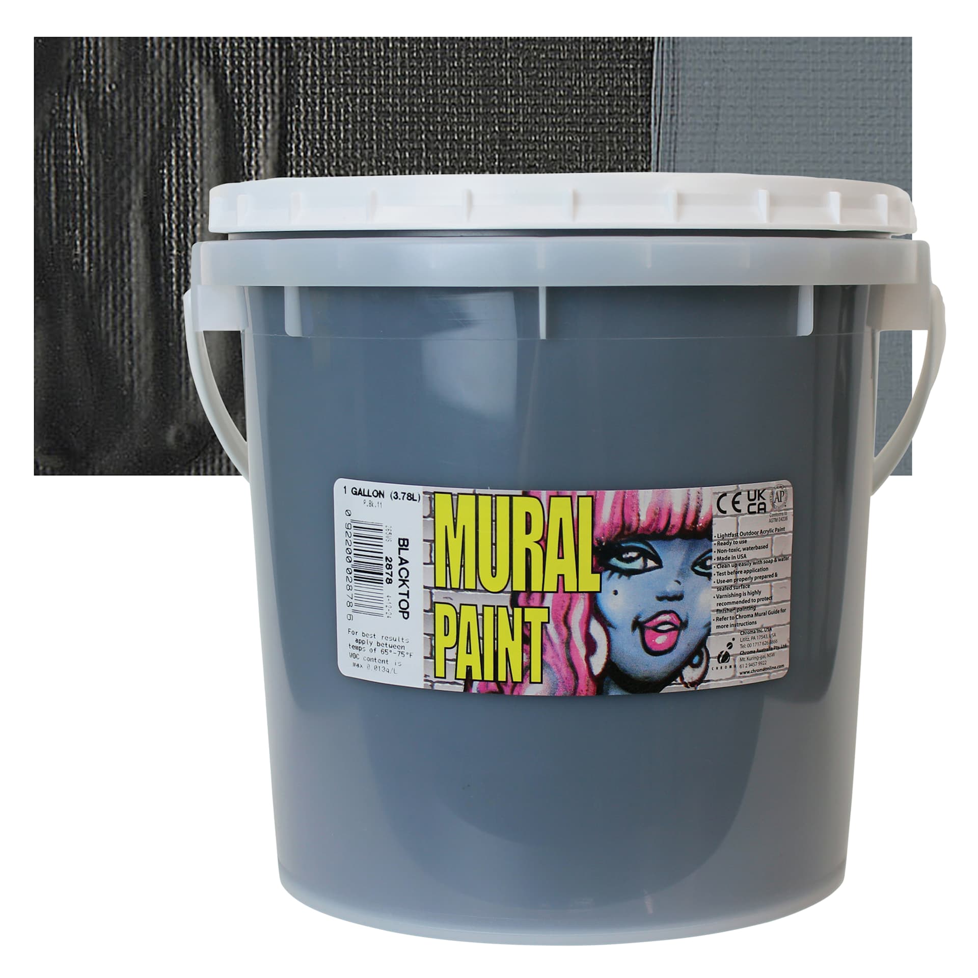 Chroma Acrylic Mural Paint - Blacktop Black, 128 oz jar and swatch