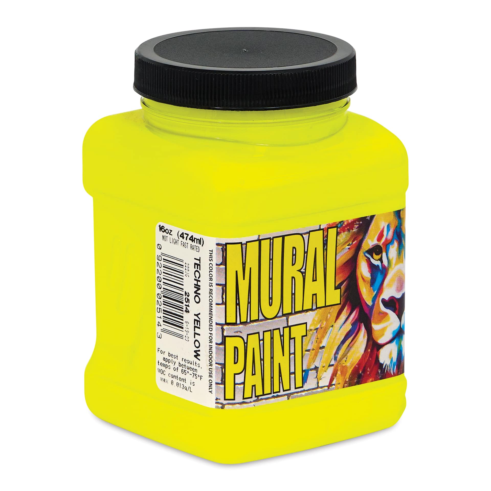 Chroma Acrylic Mural Paint - Techno Yellow, 16 oz Jar side view