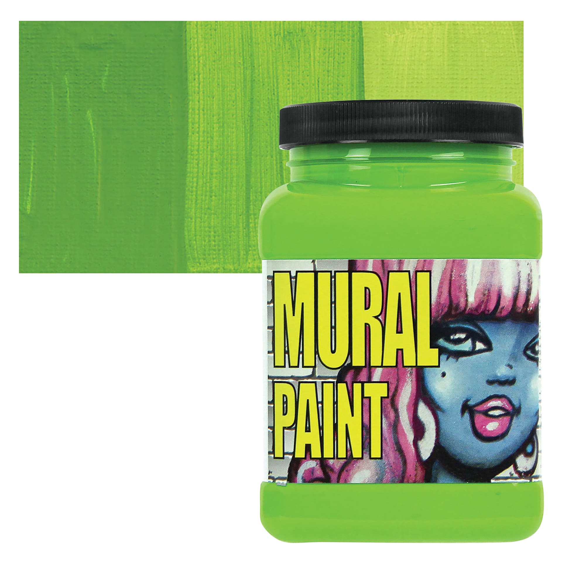 Chroma Acrylic Mural Paint - Slime, 16 oz jar and swatch