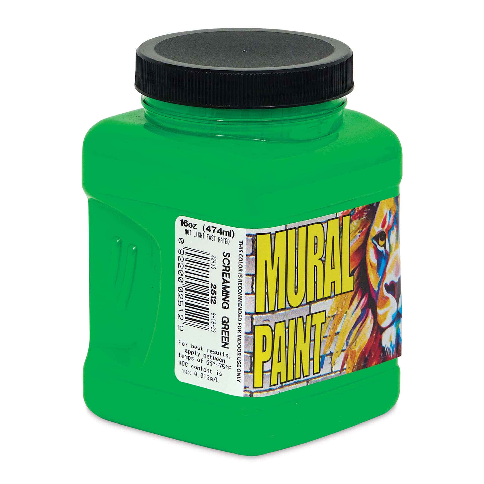 Chroma Acrylic Mural Paint - Screaming Green, 16 oz Jar side view