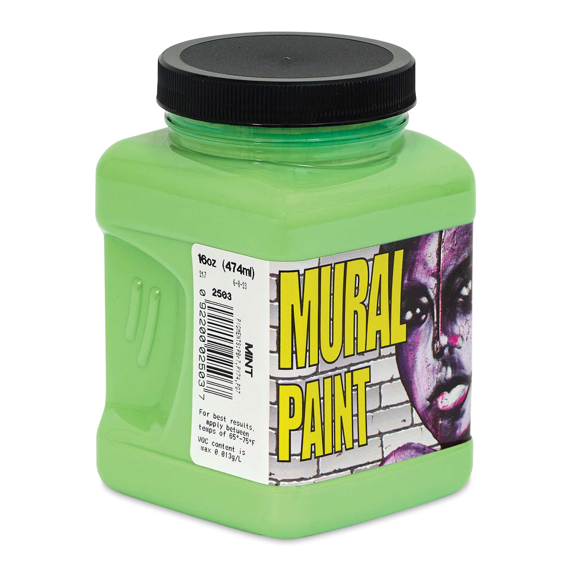 Chroma Acrylic Mural Paint - Mint, 16 oz Jar side view