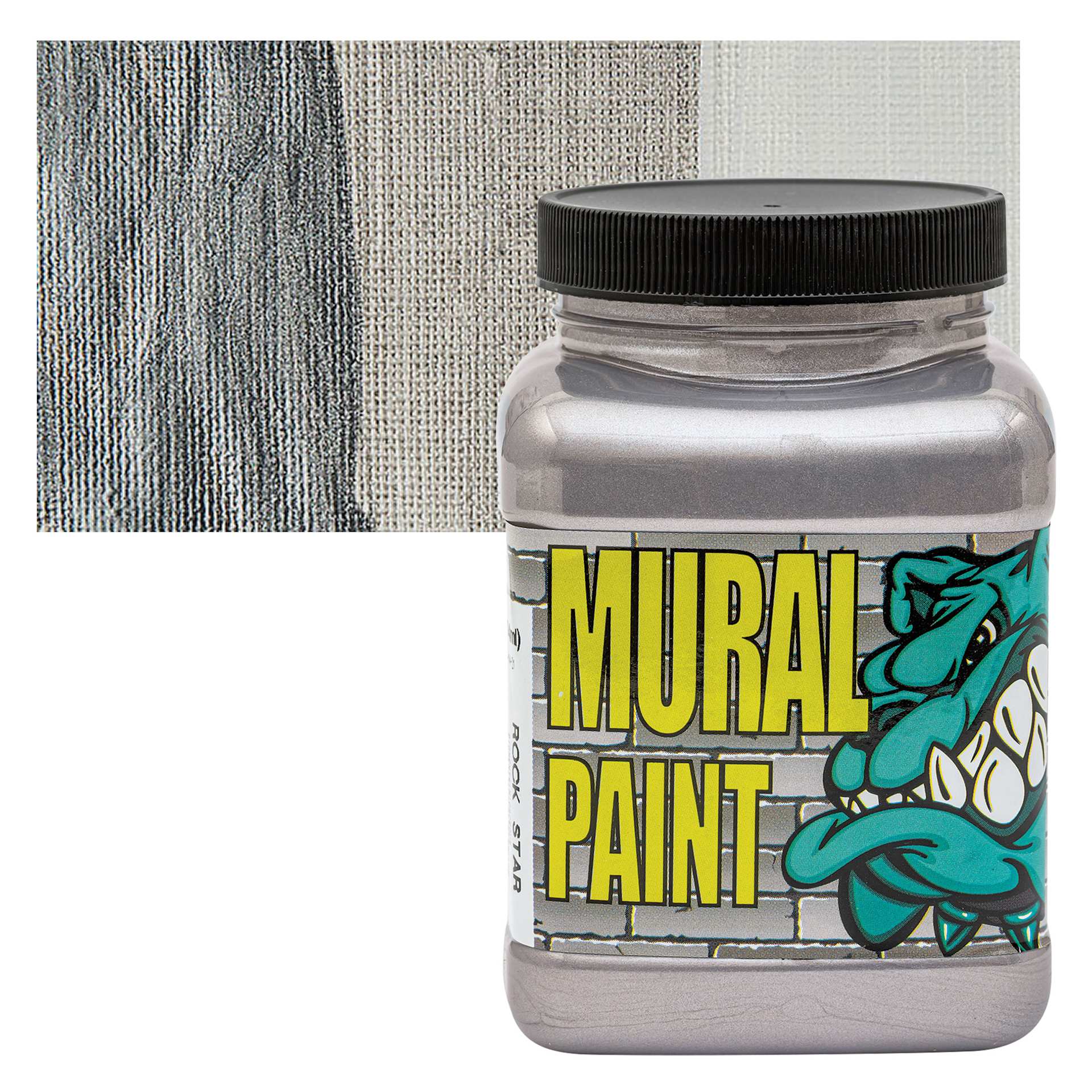 Chroma Acrylic Mural Paint - Rock Star (Silver), 16 oz jar and swatch