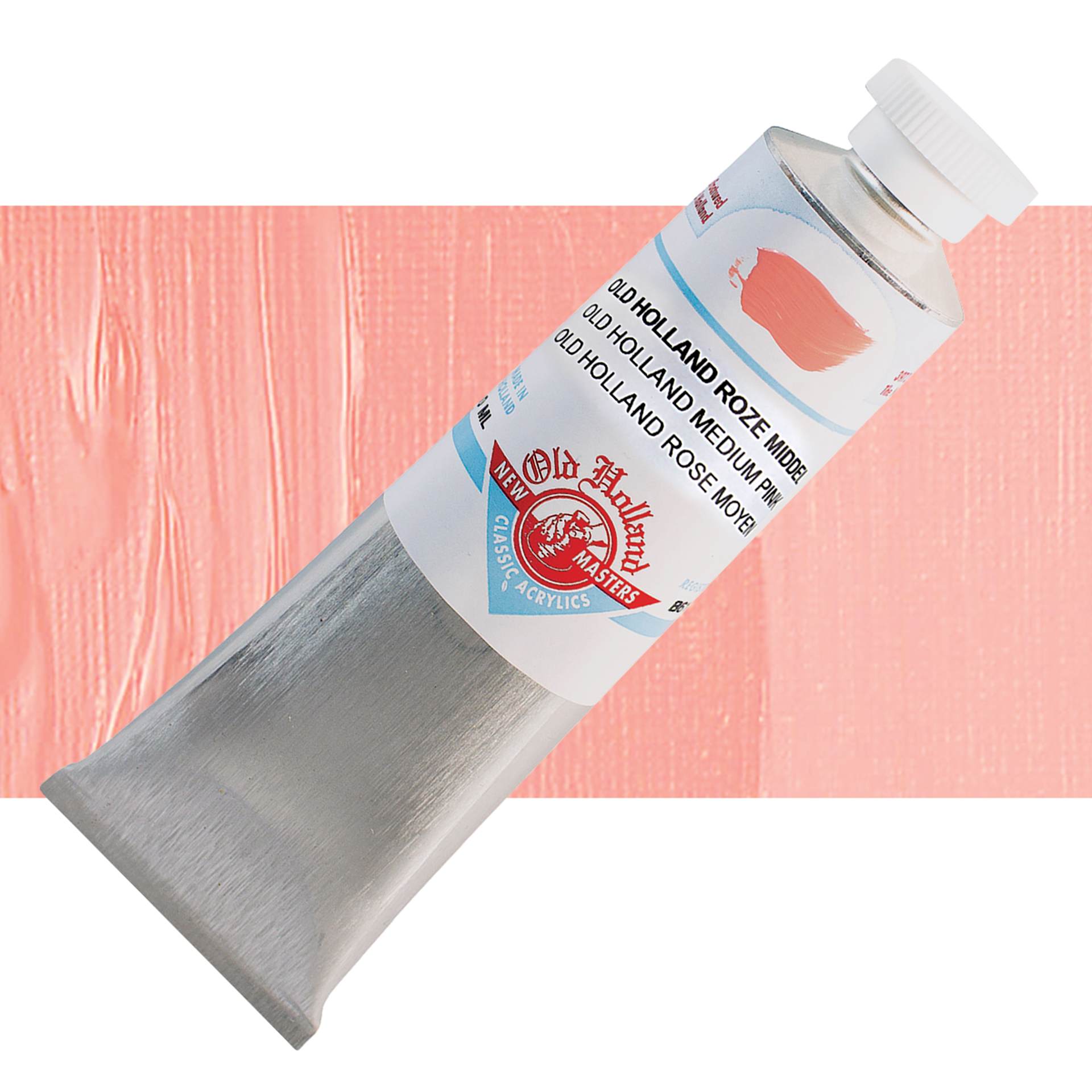 Old Holland New Masters Classic Acrylic Paint - Medium Pink, 60 ml, Tube and swatch
