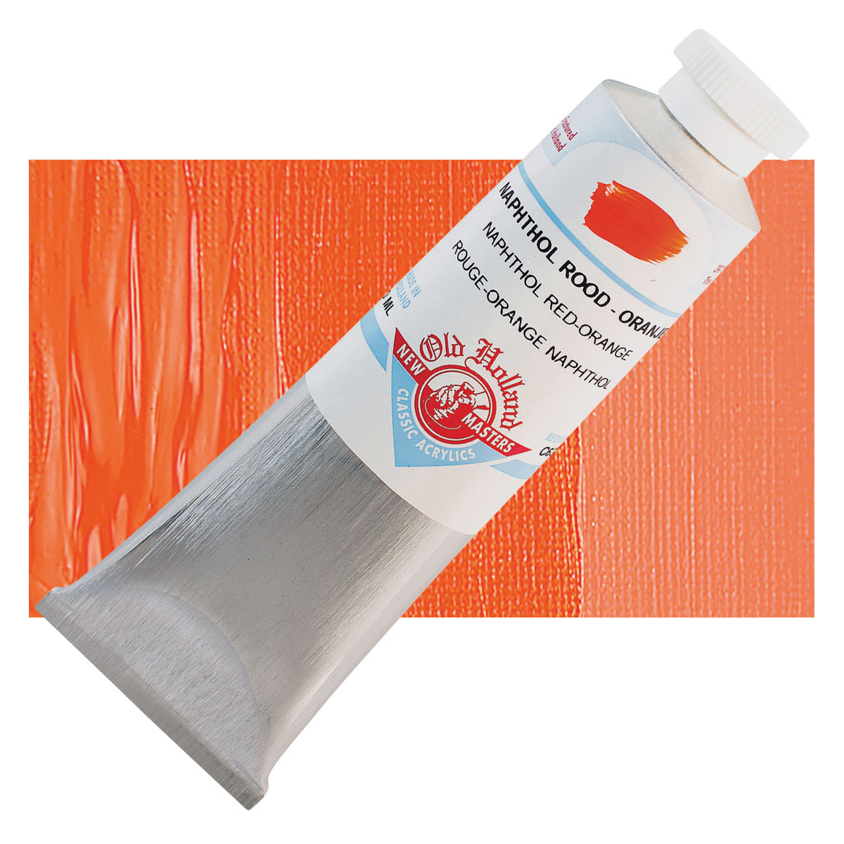 Old Holland New Masters Classic Acrylic Paint - Naphthol Red Orange and swatch