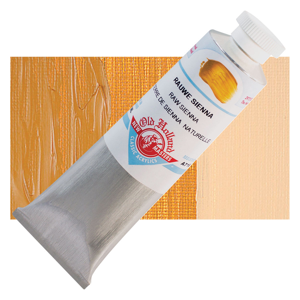Old Holland New Masters Classic Acrylic Paint - Raw Sienna, 60 ml tube and swatch