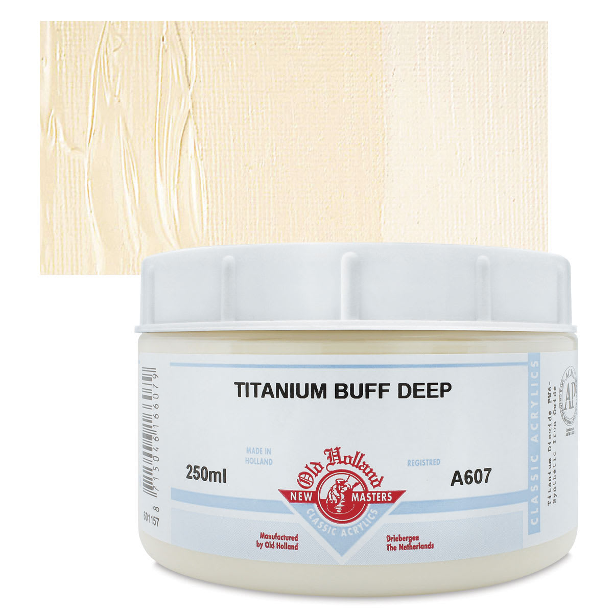 Old Holland New Masters Classic Acrylic Paint - Titanium Buff Deep, 250 ml jar and swatch
