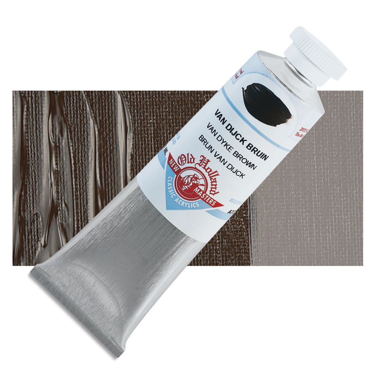 Old Holland New Masters Classic Acrylic Paint - Van Dyke Brown, 60 ml tube and swatch