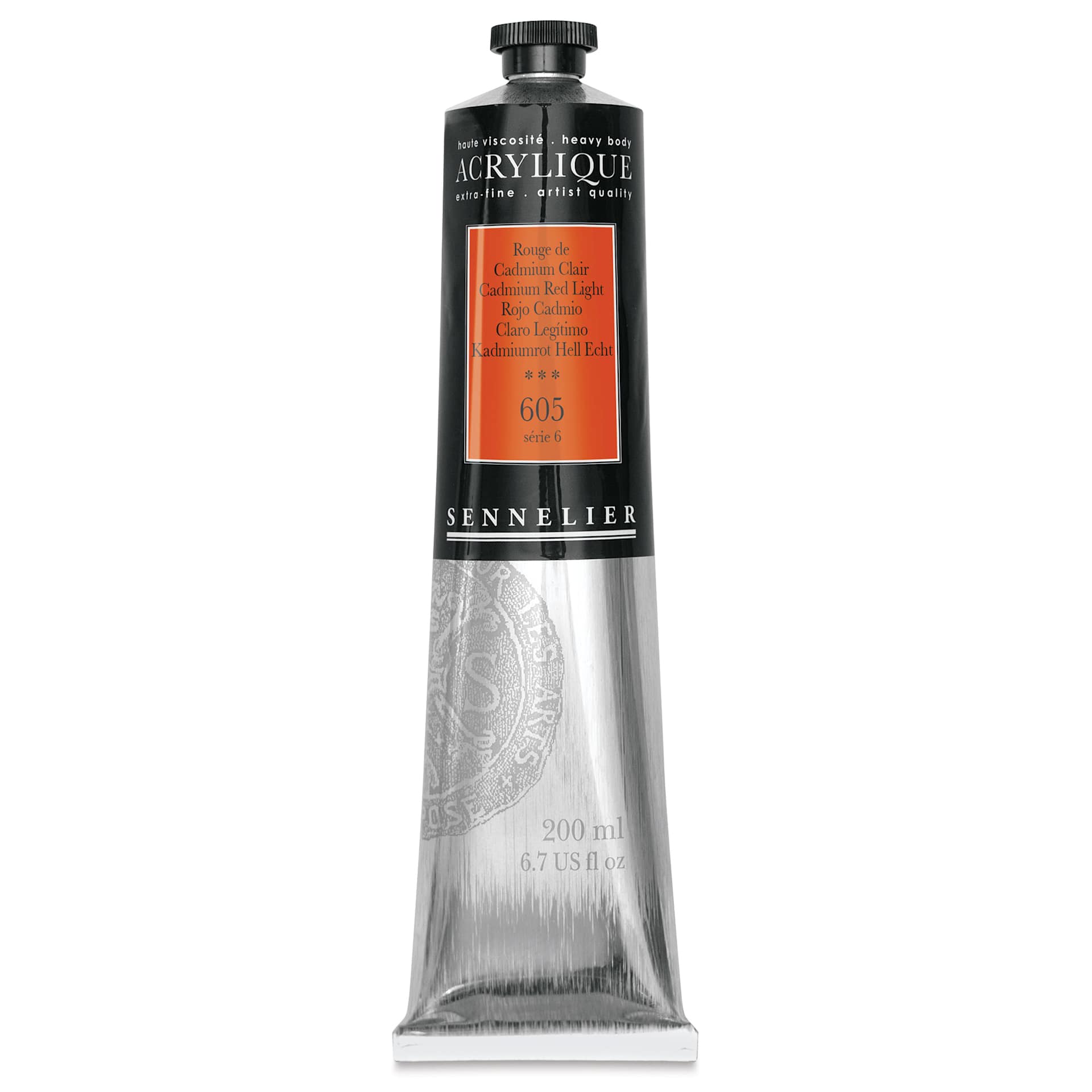Sennelier Extra-Fine Artist Acryliques - Cadmium Red Light, 200 ml tube