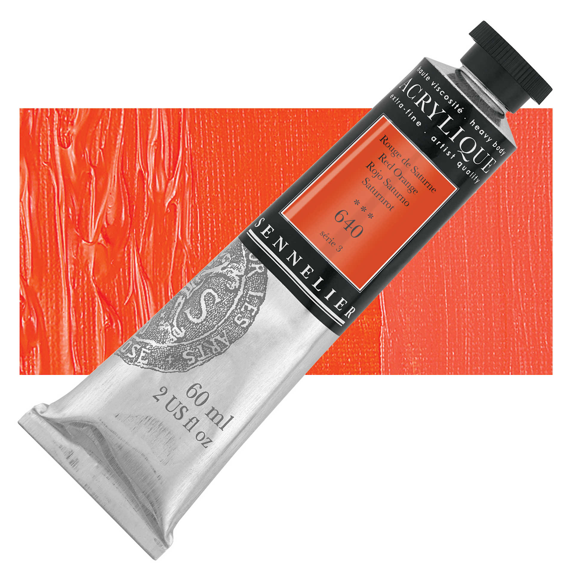 Sennelier Extra-Fine Artist Acrylique - Red Orange, 60 ml tube and swatch
