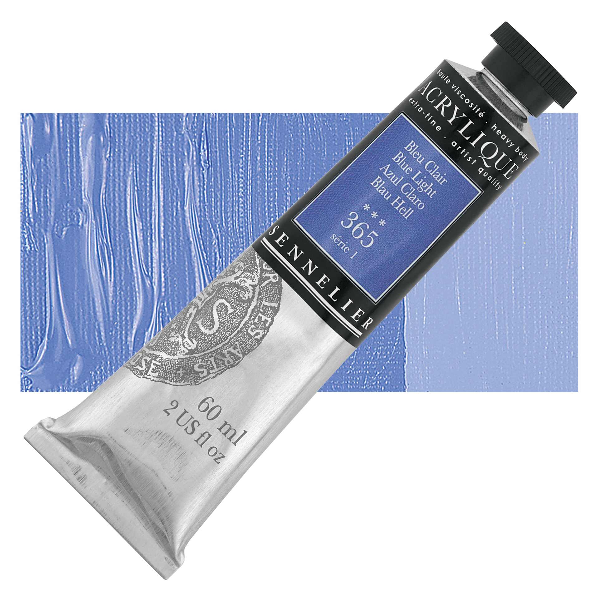 Sennelier Extra-Fine Artist Acrylique - Blue Light, 60 ml tube and swatch