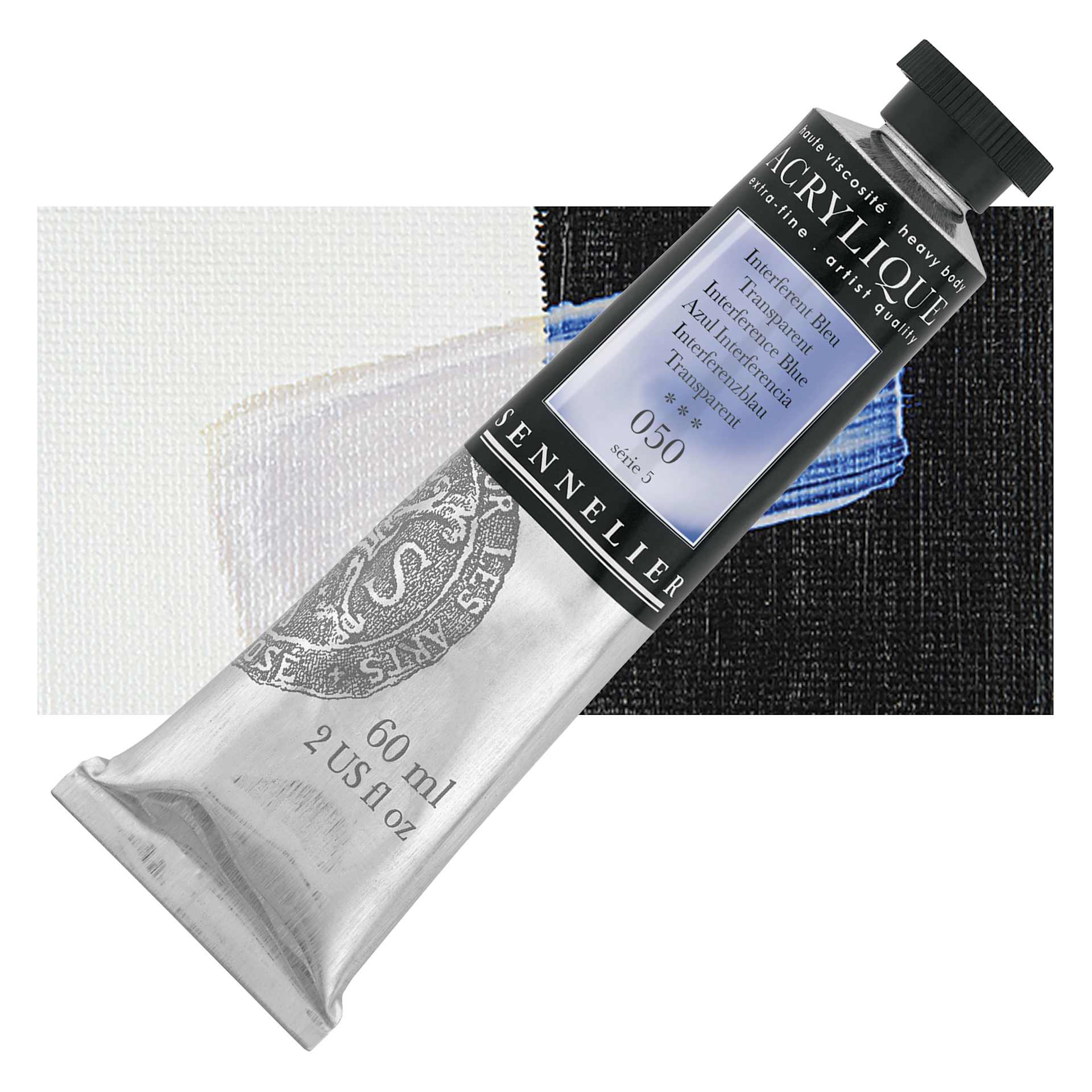 Sennelier Extra-Fine Artist Acrylique - Interference Blue, 60 ml tube and swatch