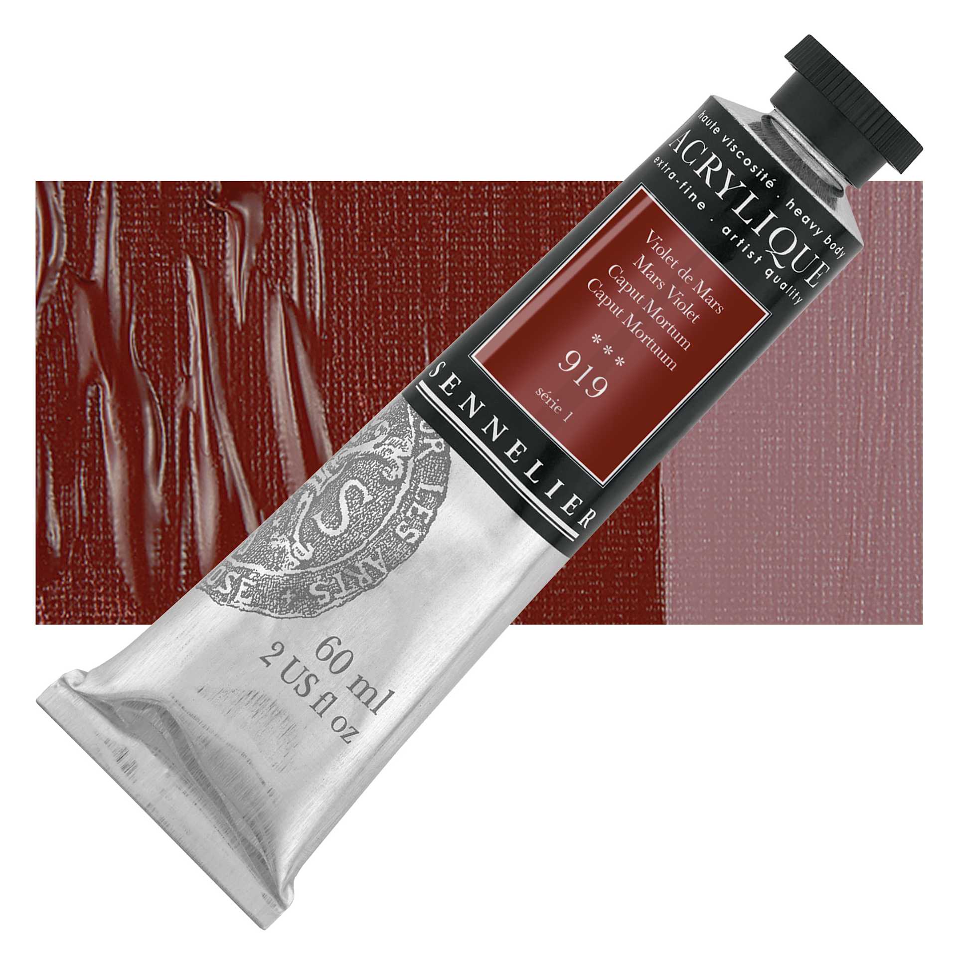 Sennelier Extra-Fine Artist Acrylique - Mars Violet, 60 ml tube and swatch