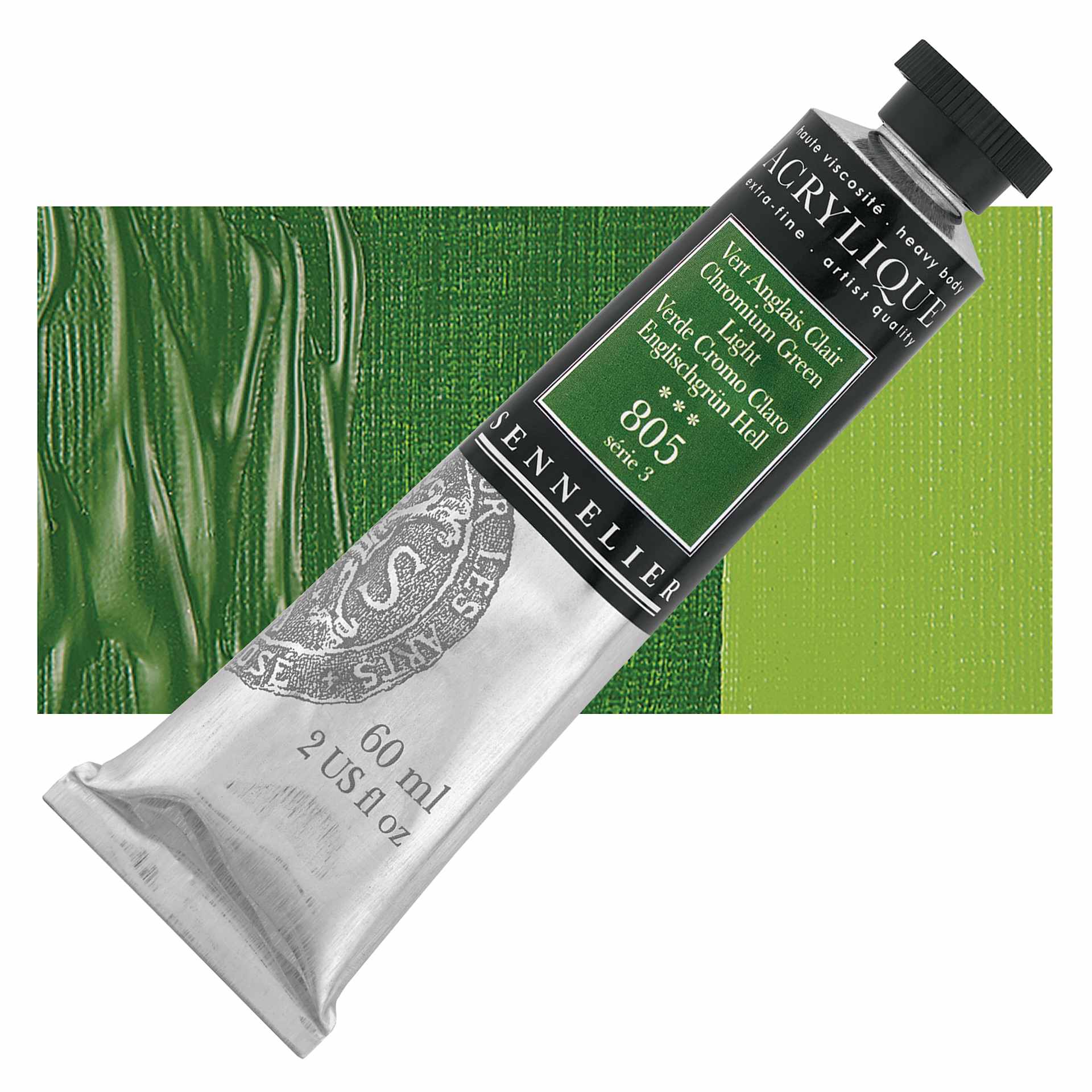 Sennelier Extra-Fine Artist Acrylique - Chromium Green Light, 60 ml tube and swatch