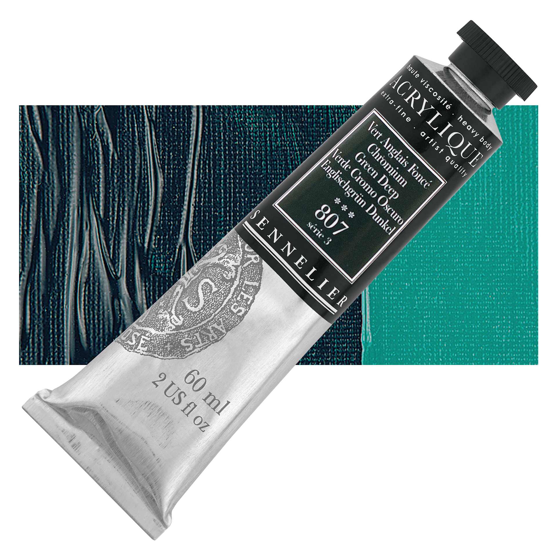 Sennelier Extra-Fine Artist Acrylique - Chromium Green Deep, 60 ml tube and swatch