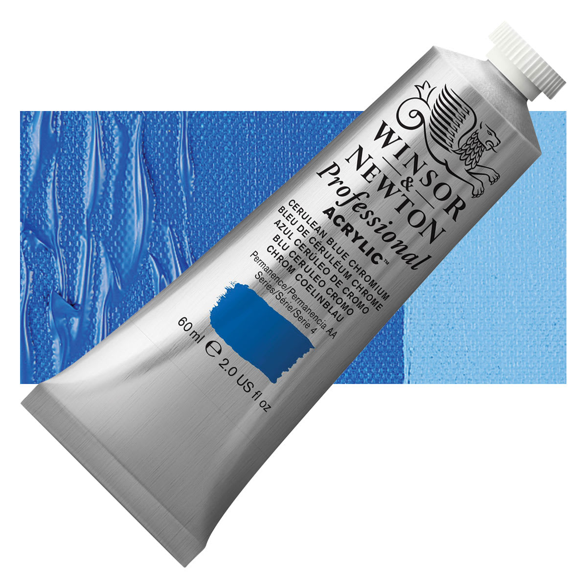 Winsor & Newton Professional Acrylic Paint - Cerulean Blue Chromium, 60 ml tube and swatch