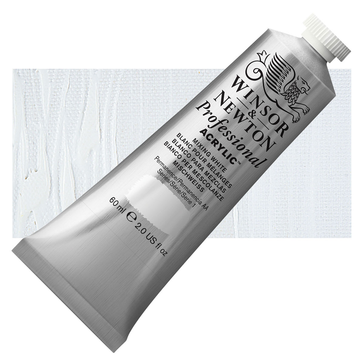 Winsor & Newton Professional Acrylic Paint - Mixing White, 60 ml tube and swatch