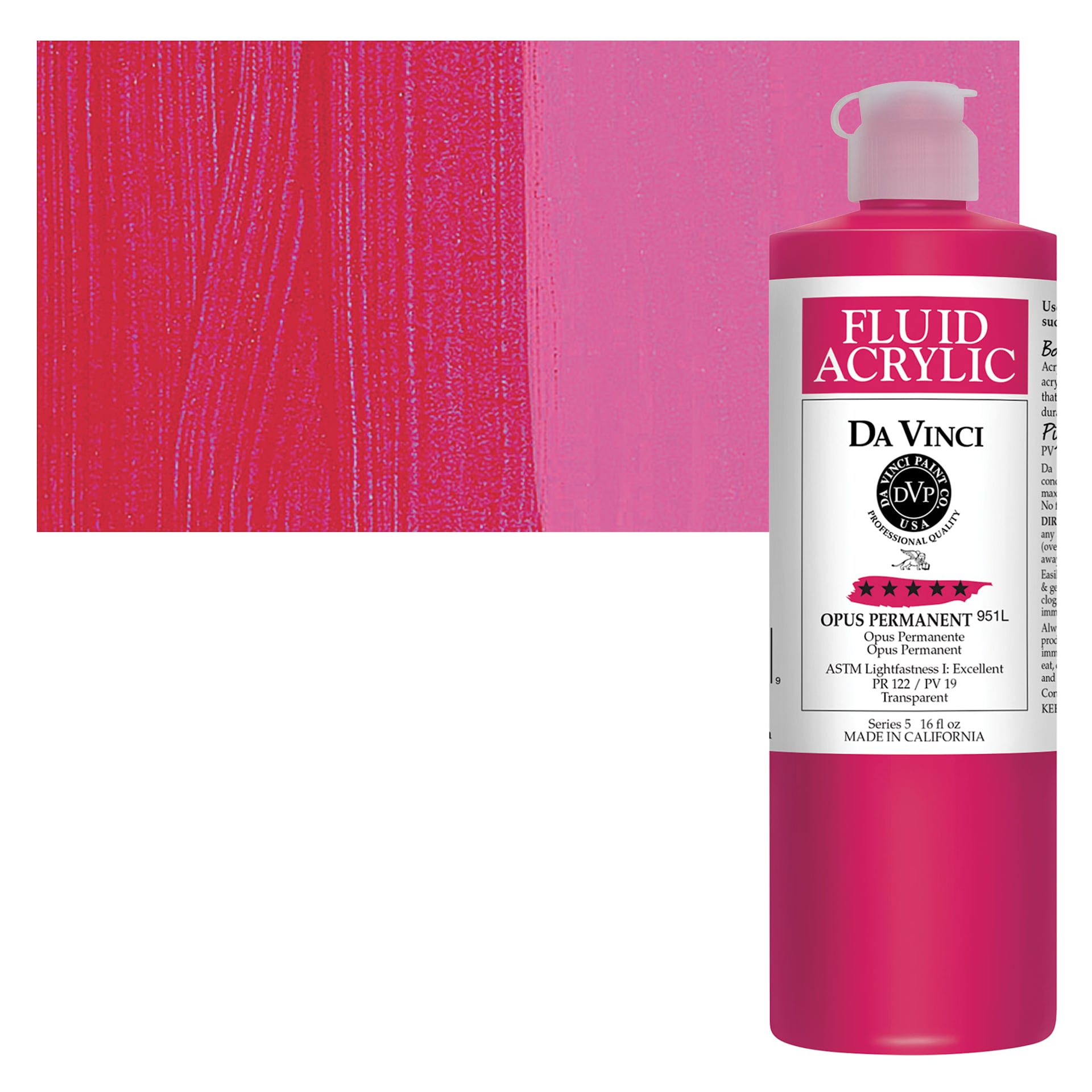 Da Vinci Fluid Acrylic Paint - Opus Permanent, 16 oz bottle and swatch