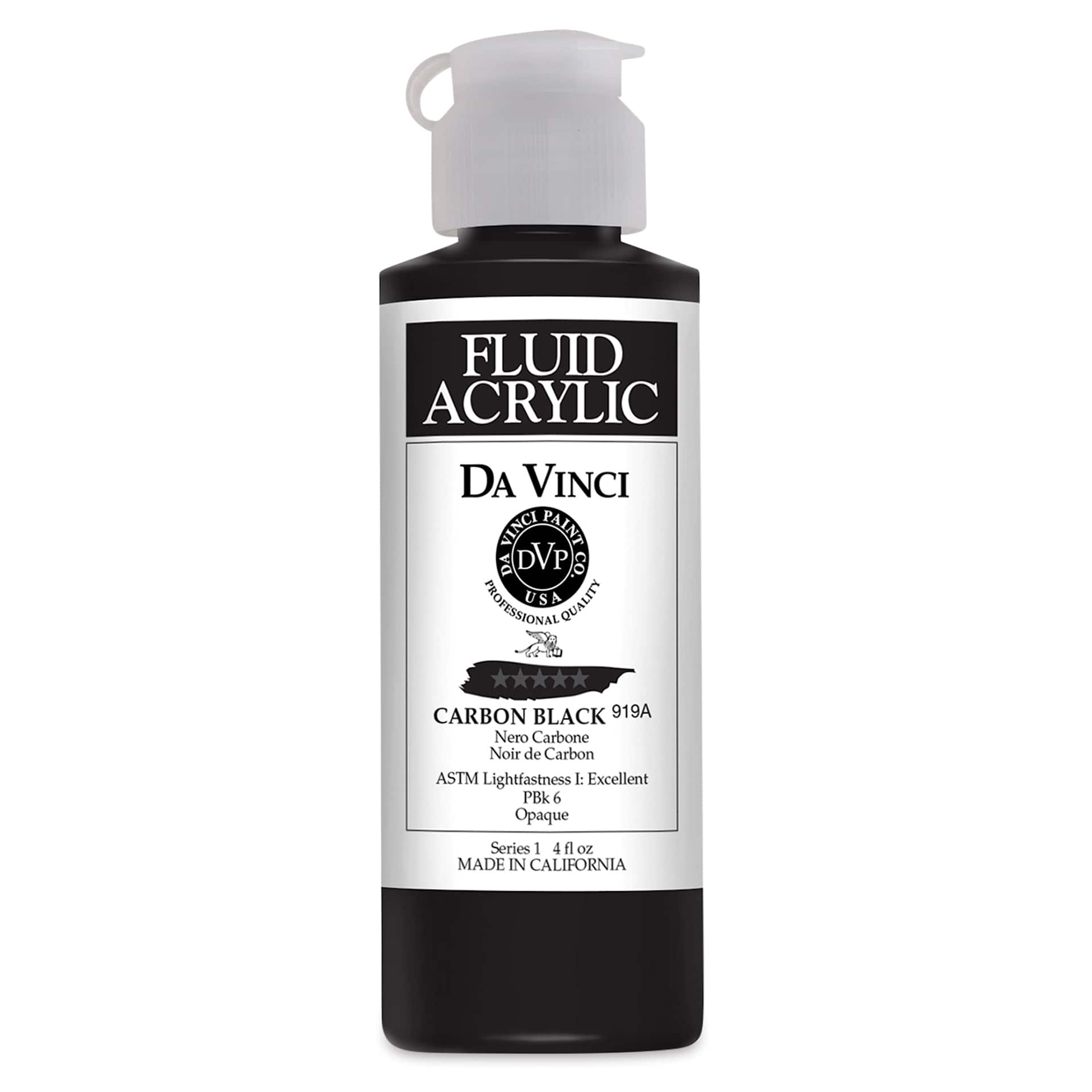 Da Vinci Fluid Acrylics - Carbon Black, 4 oz bottle