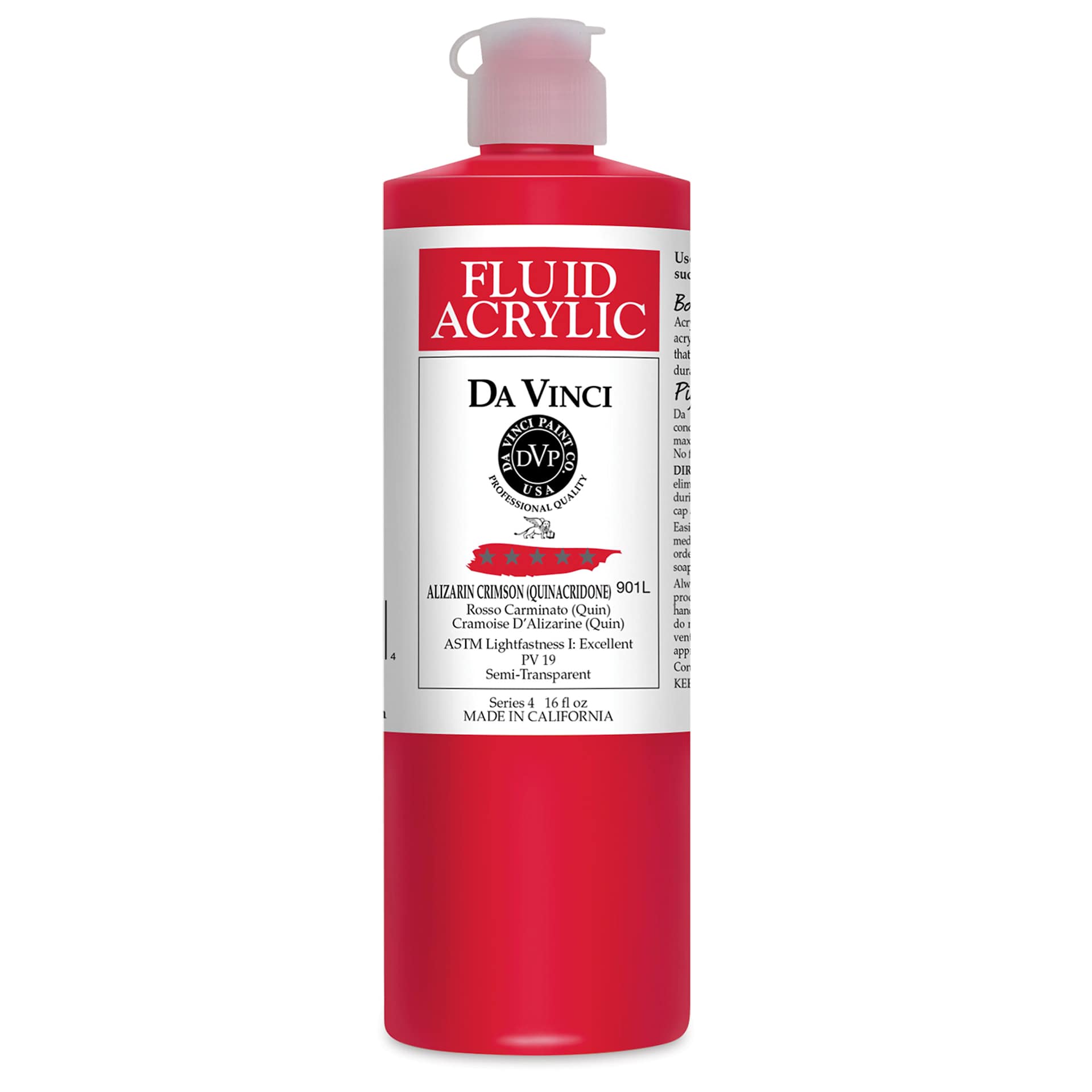 Da Vinci Fluid Acrylics - Alizarin Crimson, 16 oz bottle
