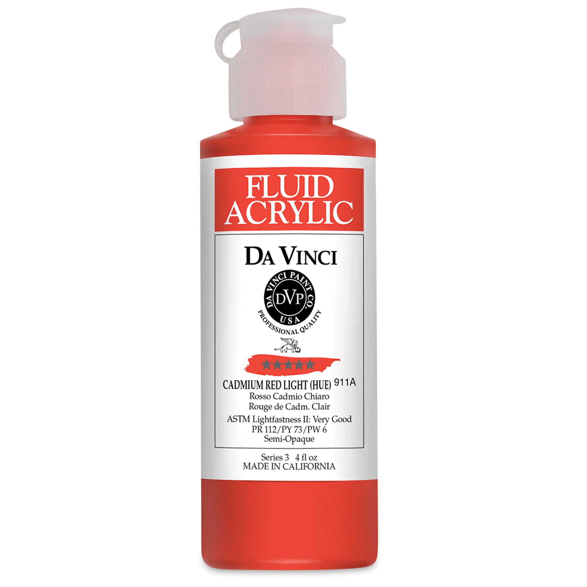 Da Vinci Fluid Acrylics - Cadmium Red Light Hue, 4 oz bottle