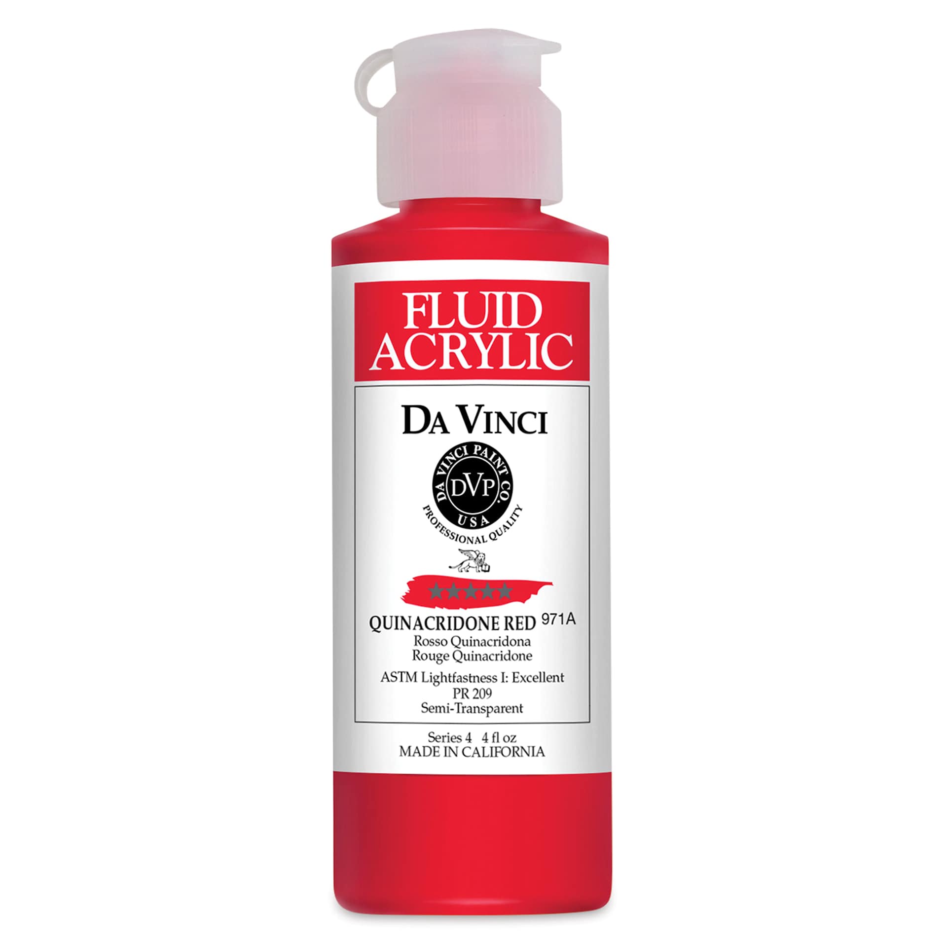 Da Vinci Fluid Acrylics - Quinacridone Red, 4 oz bottle