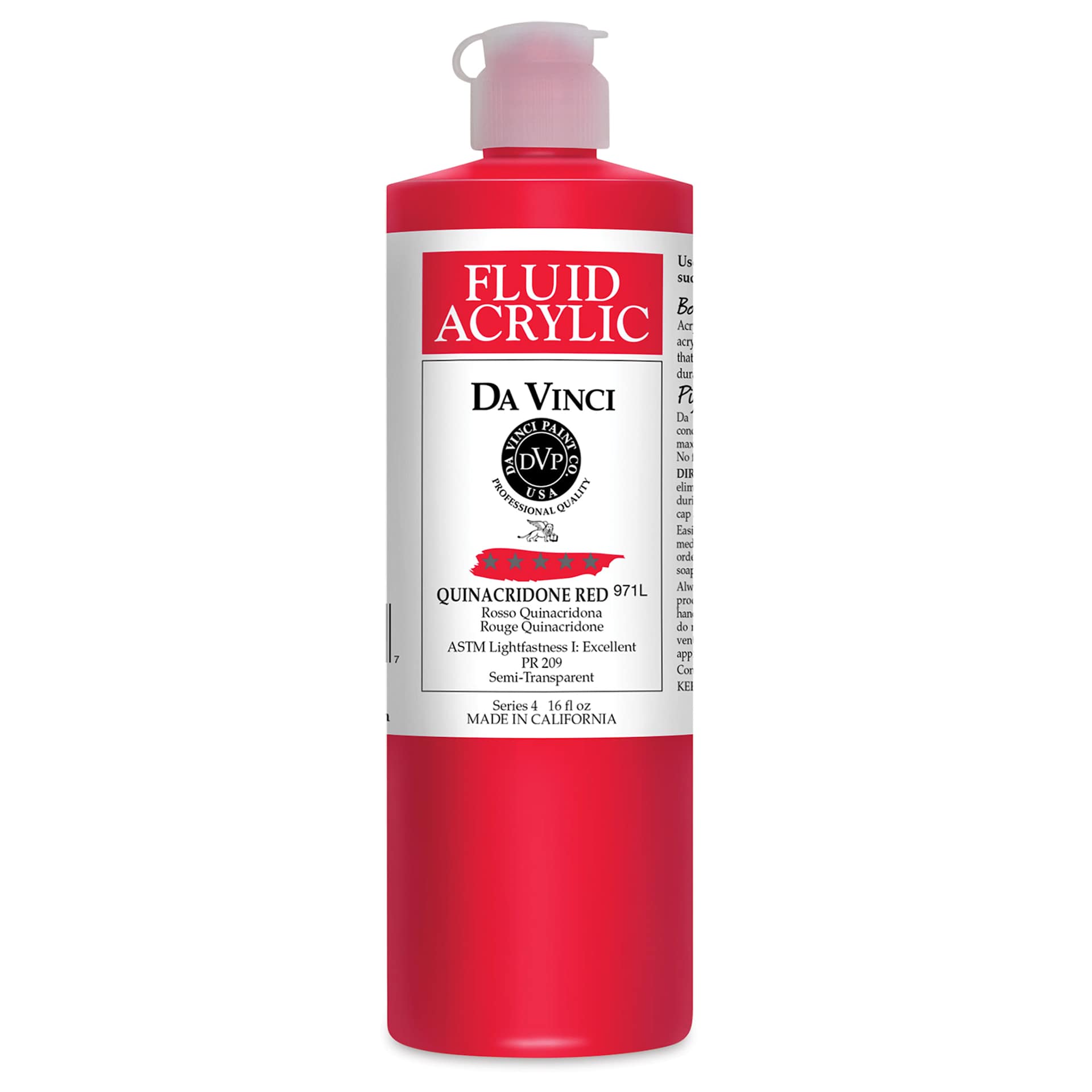 Da Vinci Fluid Acrylics - Quinacridone Red, 16 oz bottle