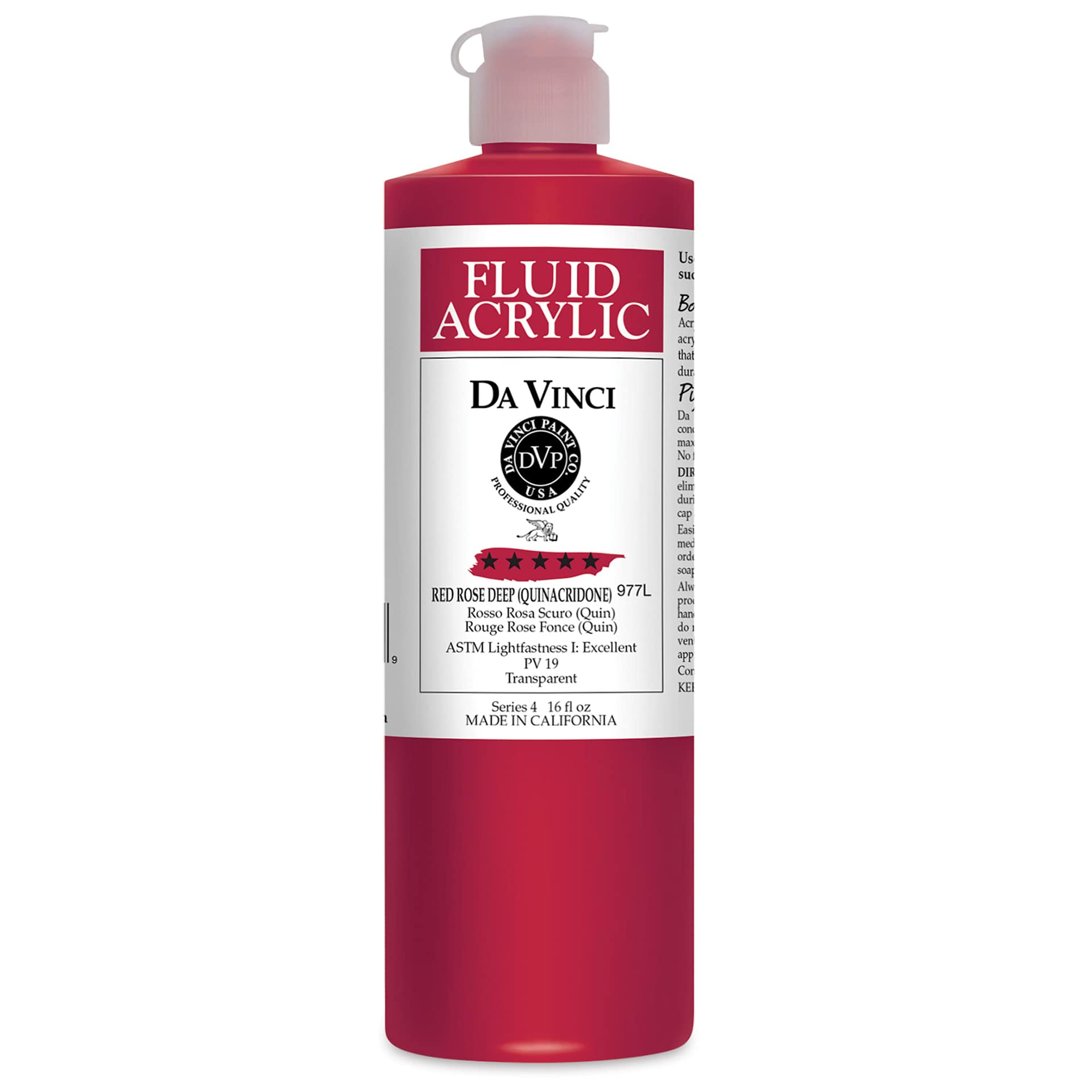 Da Vinci Fluid Acrylics - Red Rose Deep, 16 oz bottle