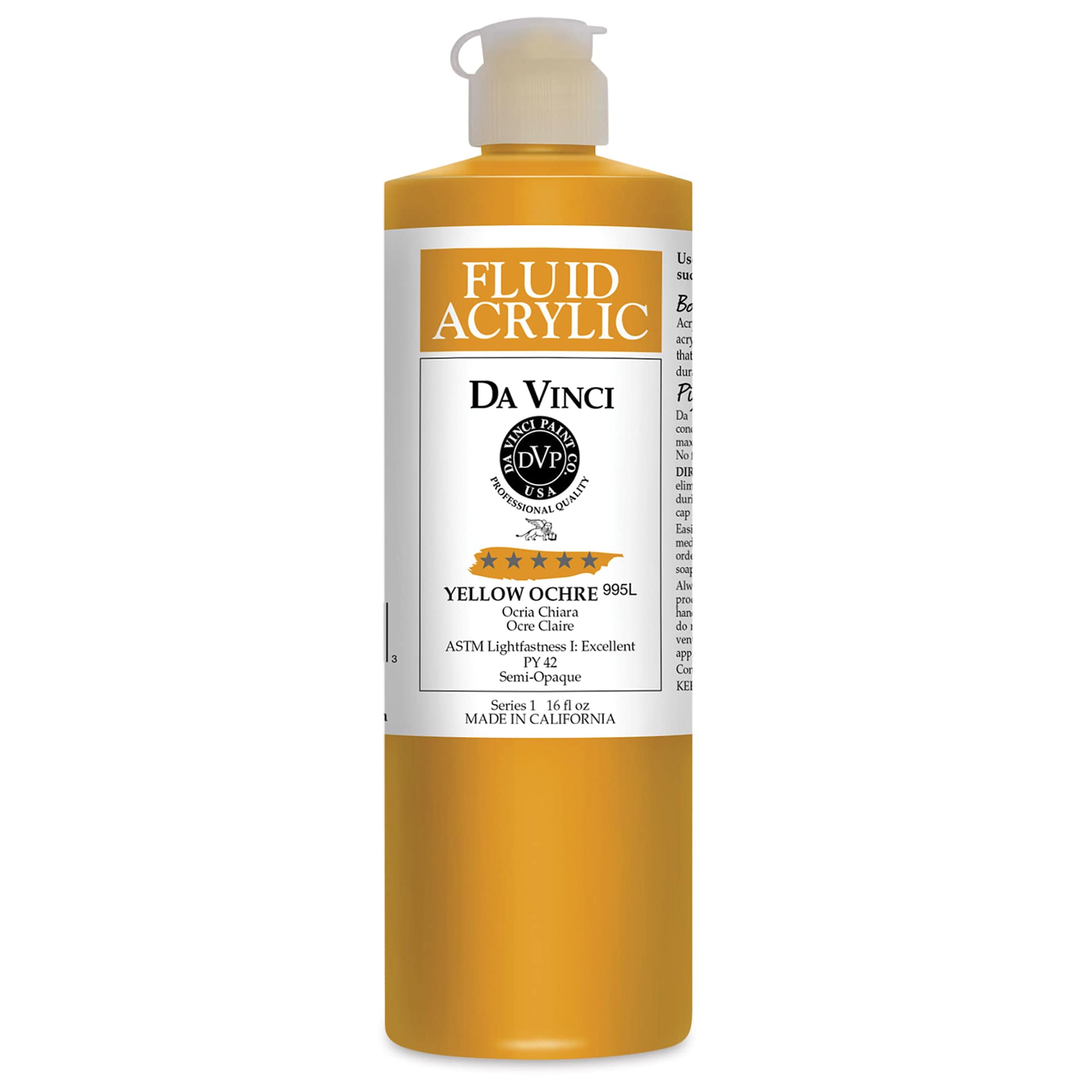 Da Vinci Fluid Acrylics - Yellow Ochre, 16 oz bottle