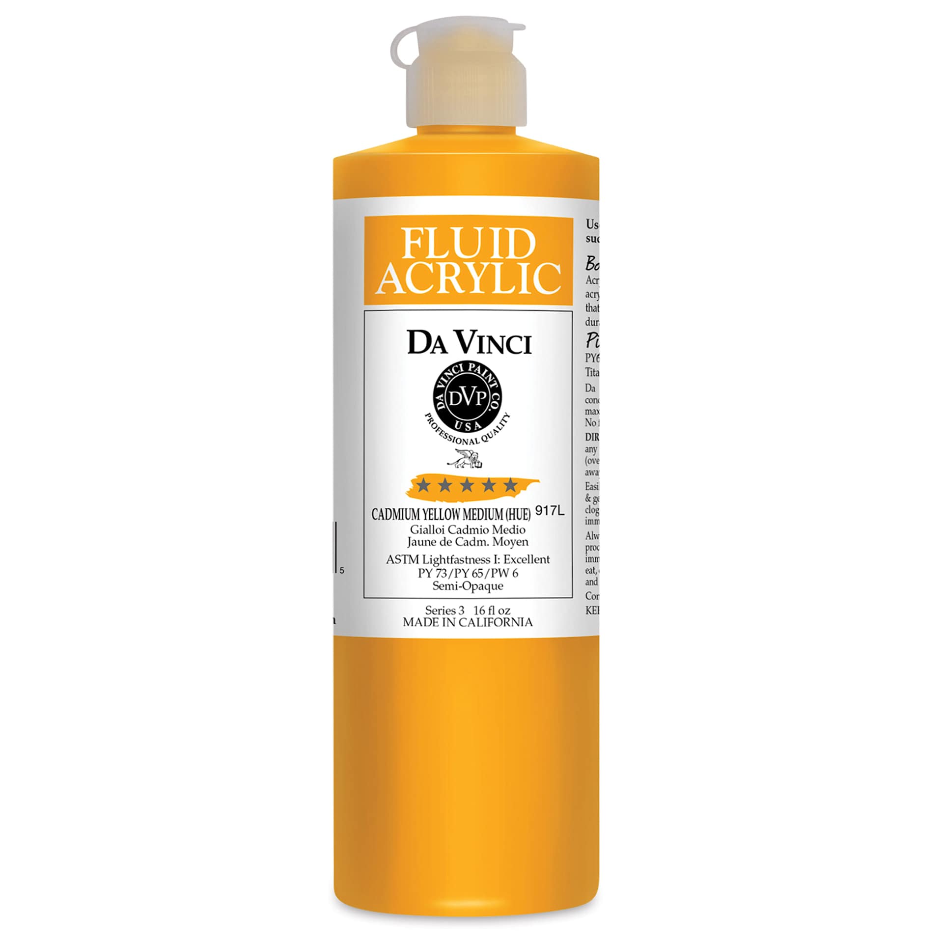 Da Vinci Fluid Acrylics - Cadmium Yellow Medium Hue, 16 oz bottle
