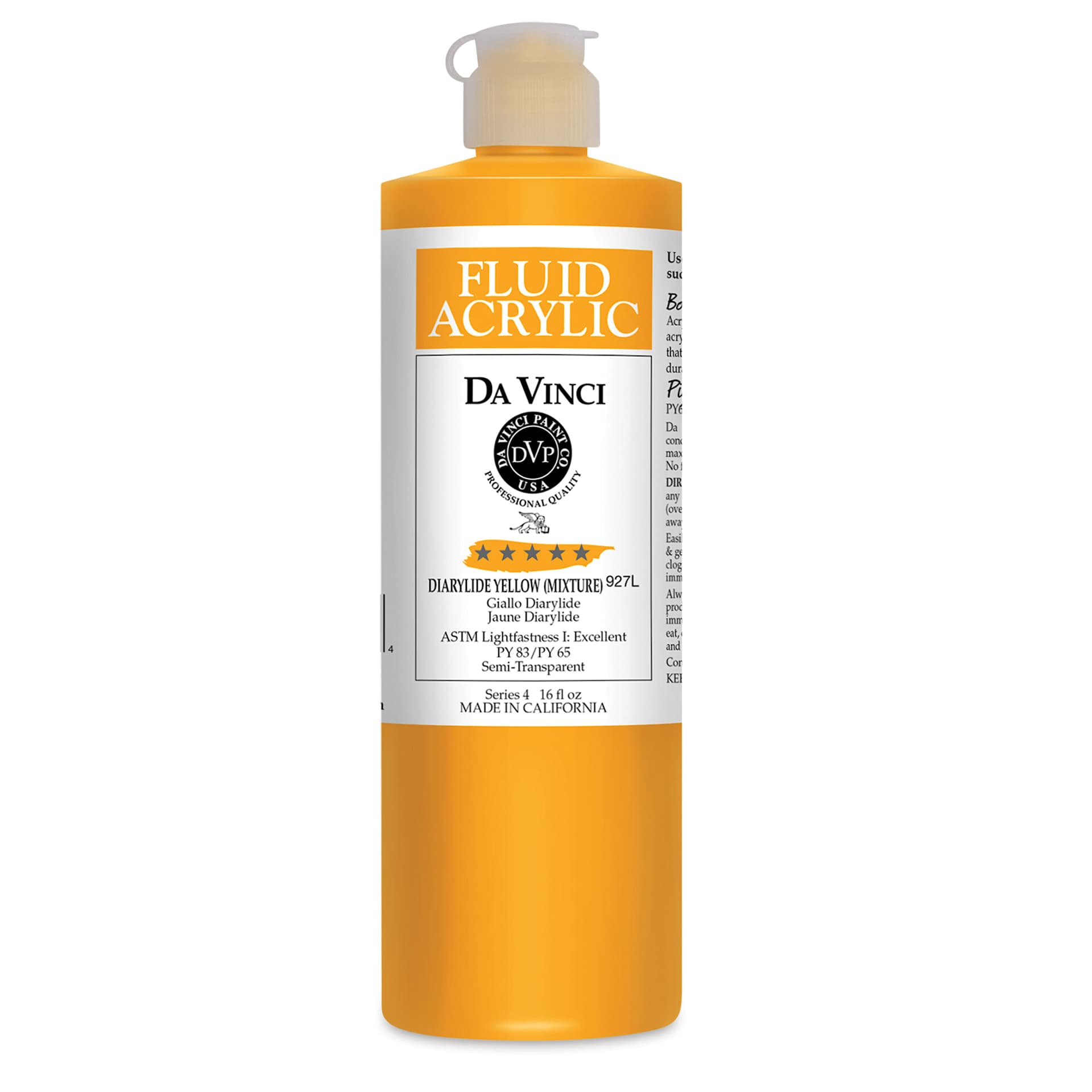 Da Vinci Fluid Acrylics - Diarylide Yellow (Mixture), 16 oz bottle