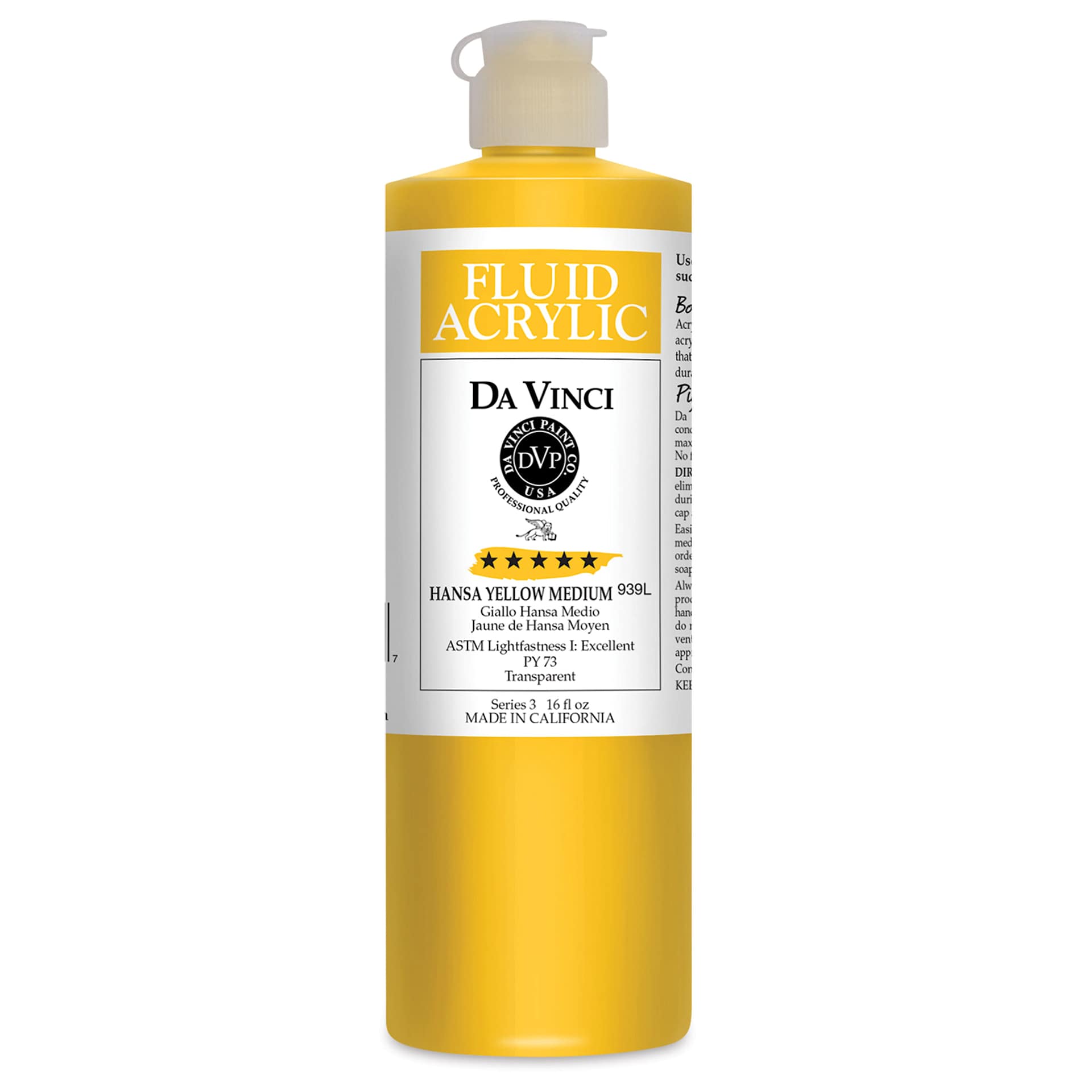 Da Vinci Fluid Acrylics - Hansa Yellow Medium, 16 oz bottle