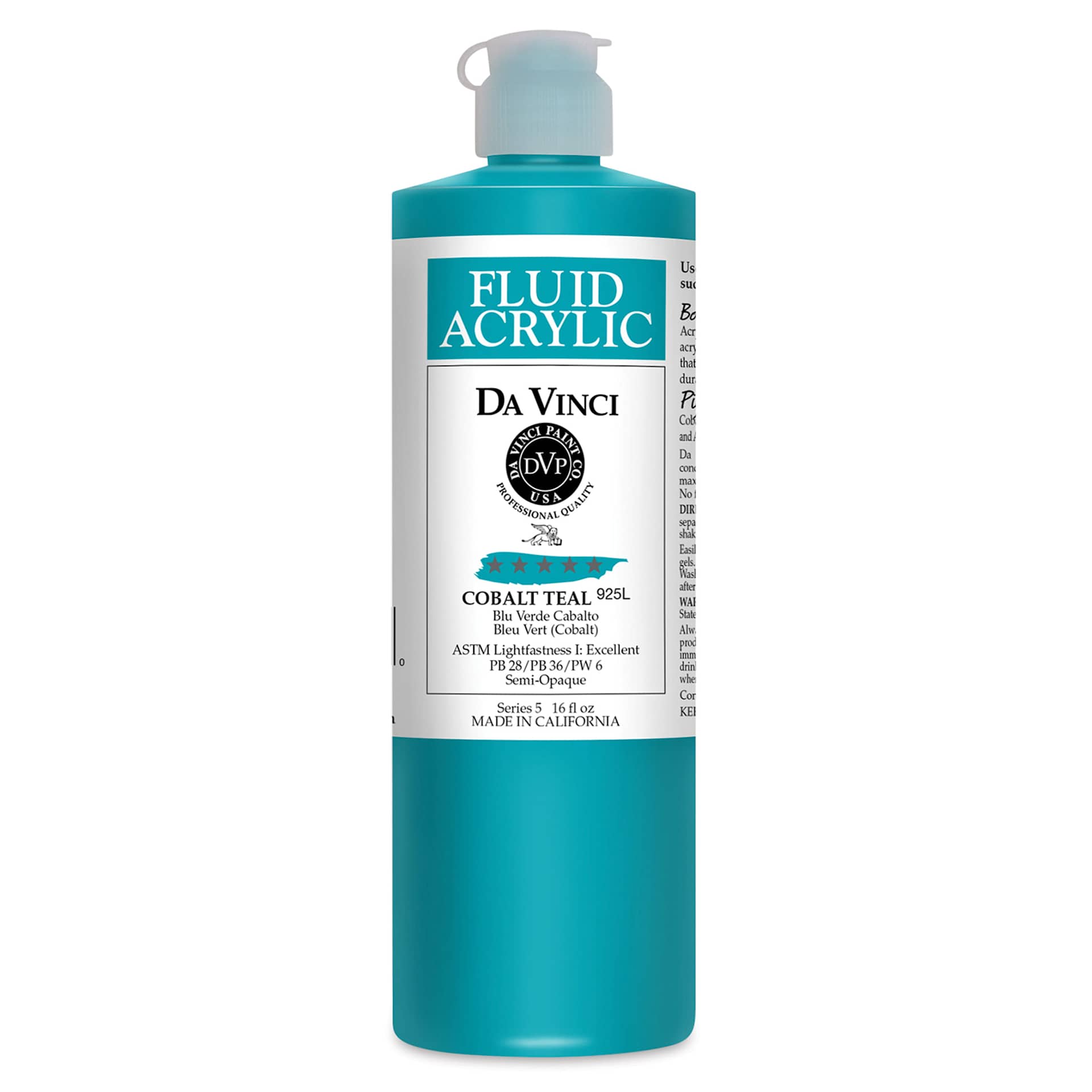 Da Vinci Fluid Acrylics - Cobalt Teal, 16 oz bottle