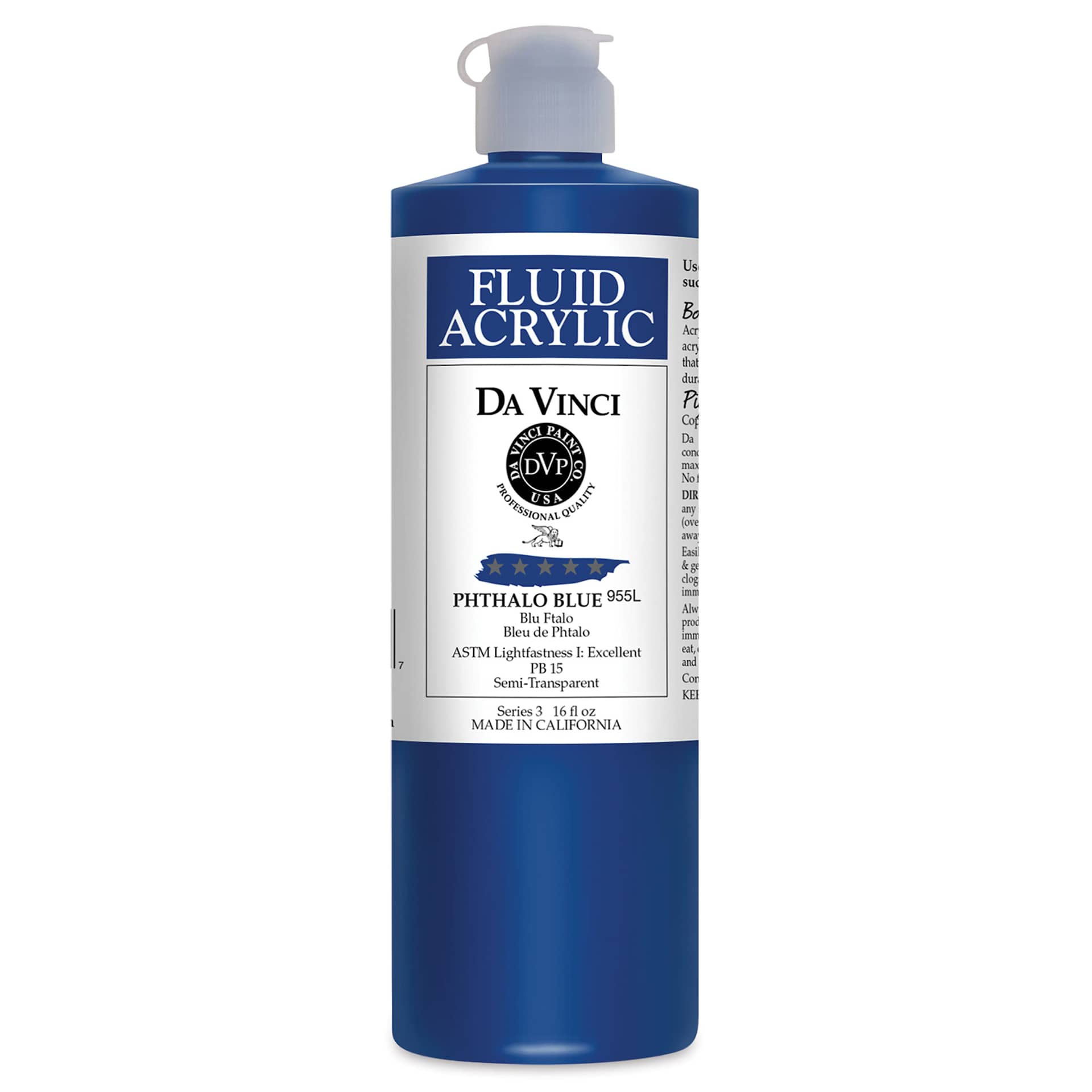 Da Vinci Fluid Acrylics - Phthalo Blue, 16 oz bottle