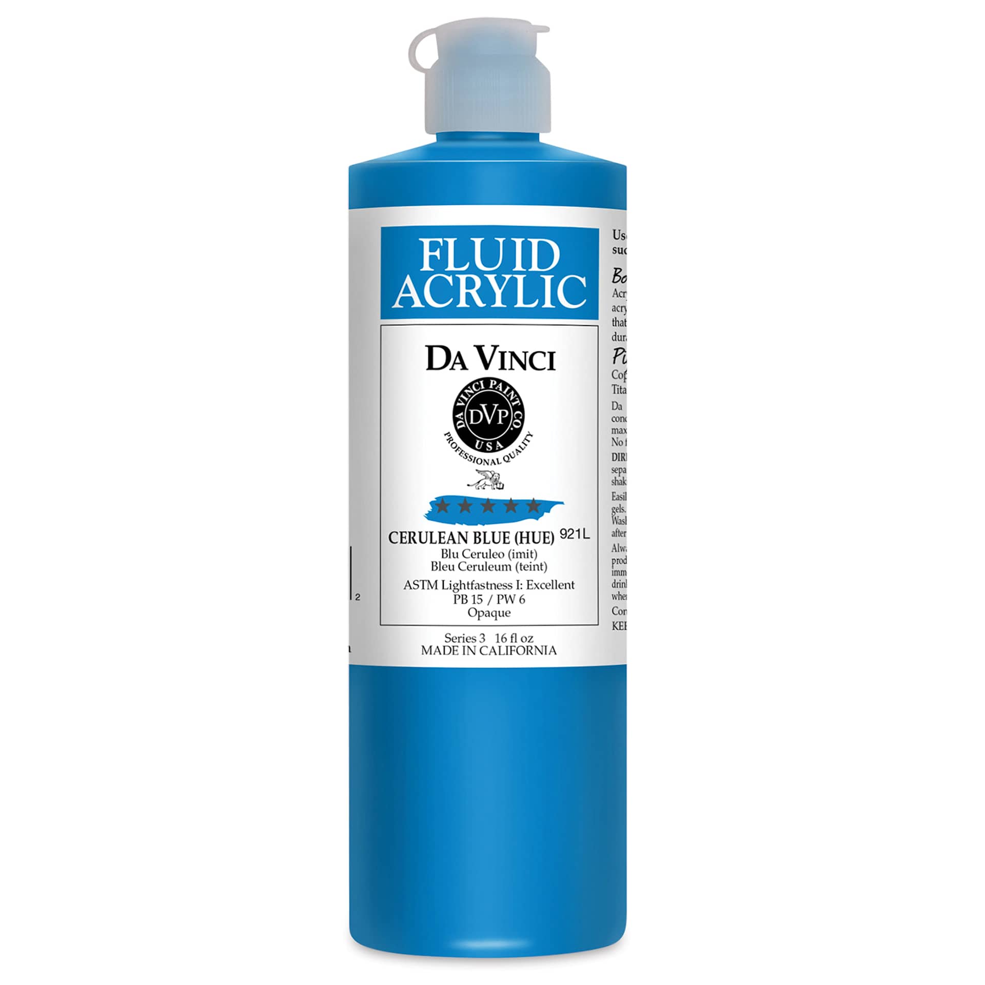 Da Vinci Fluid Acrylics - Cerulean Blue Hue, 16 oz bottle
