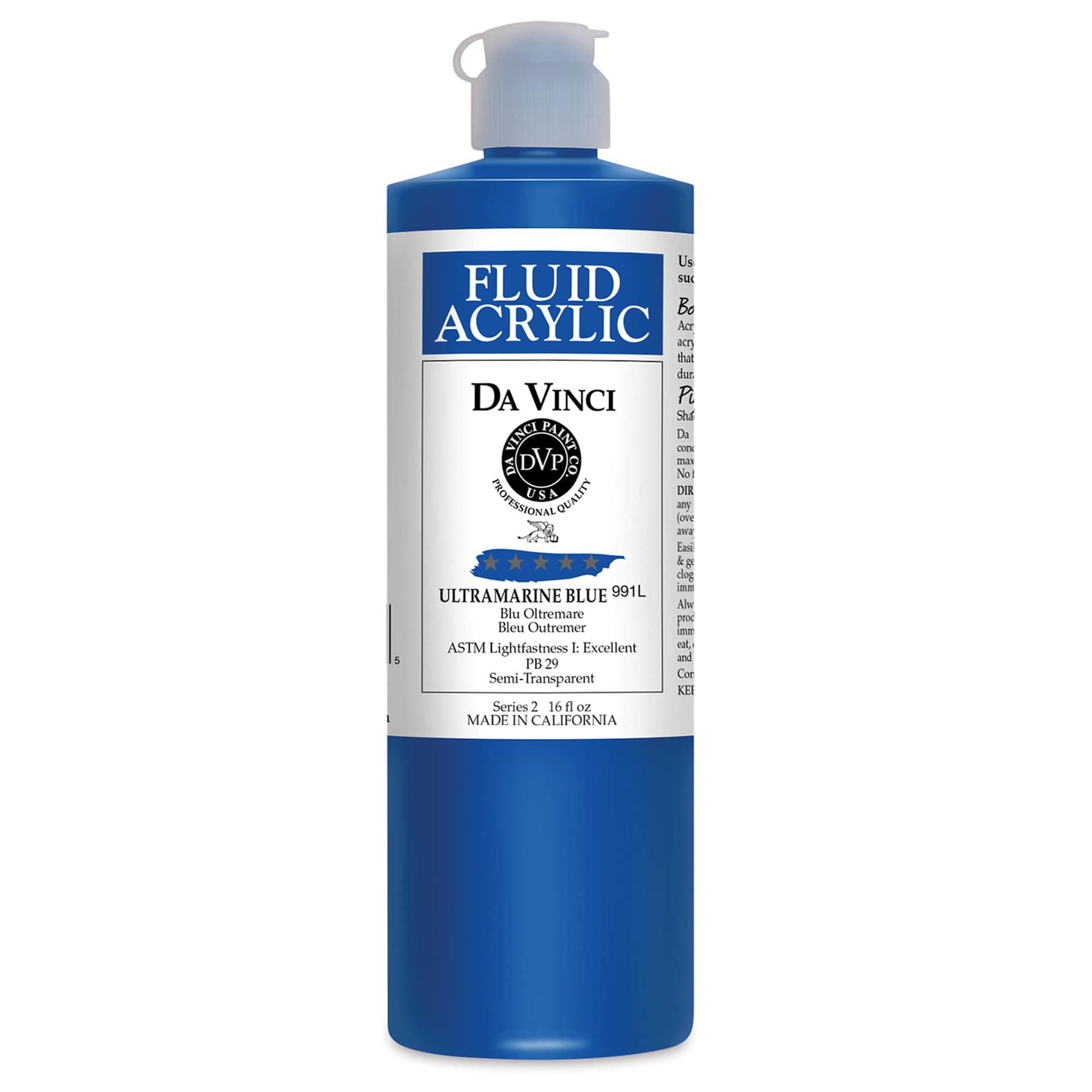Da Vinci Fluid Acrylics - Ultramarine Blue, 16 oz bottle