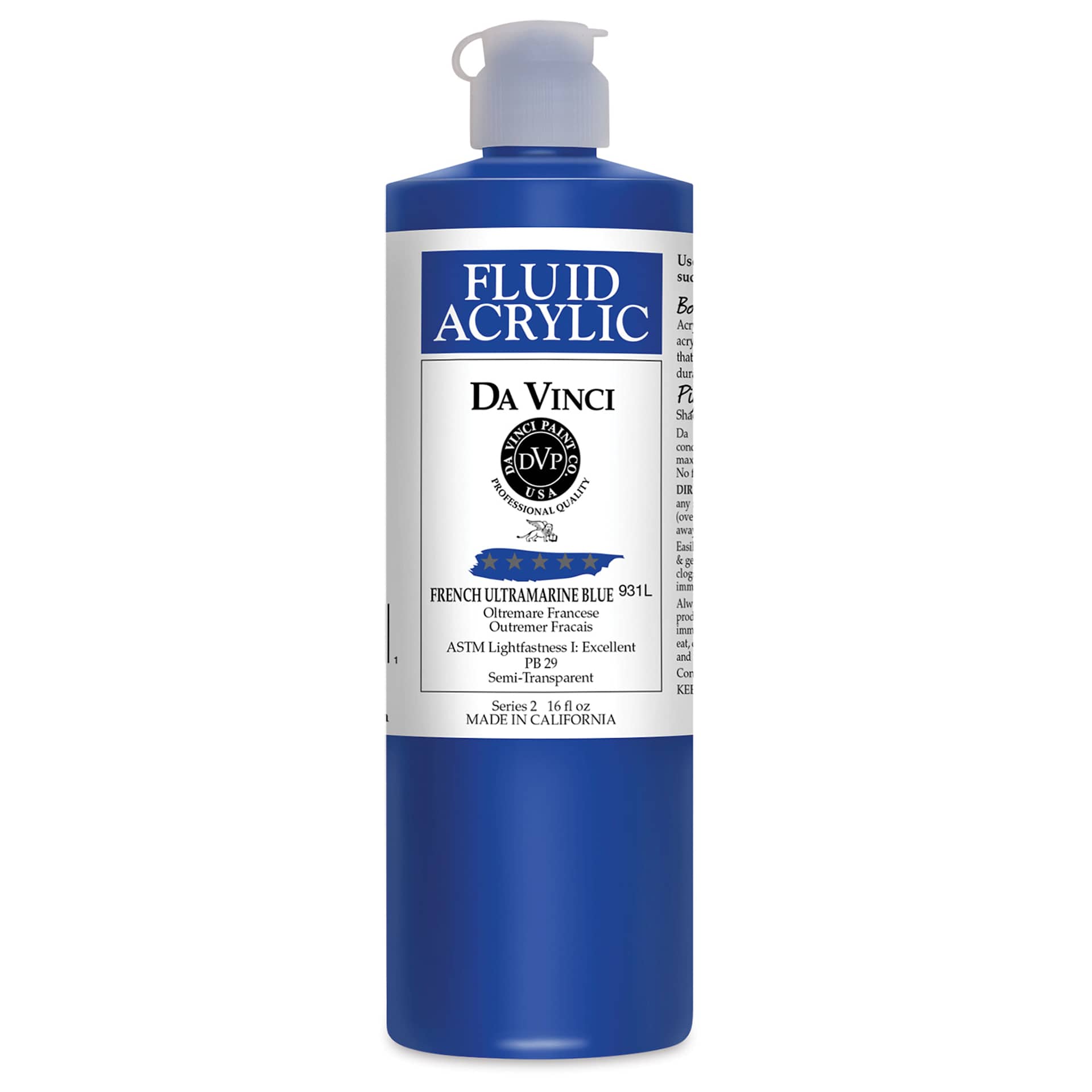 Da Vinci Fluid Acrylics - French Ultramarine Blue, 16 oz bottle