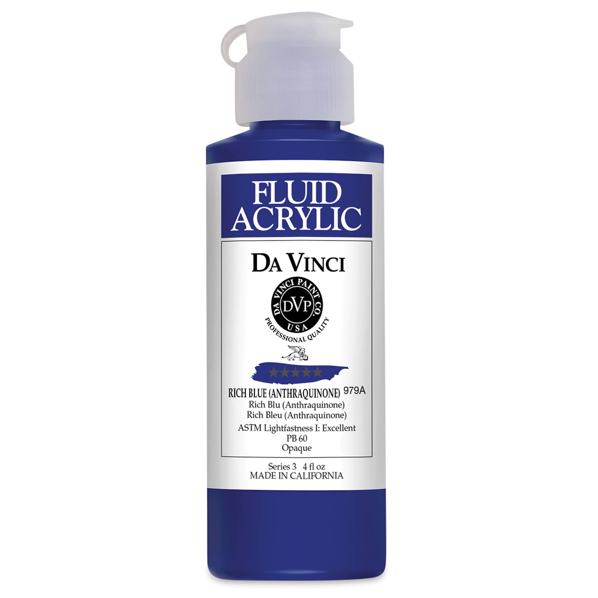 Da Vinci Fluid Acrylics - Rich Blue, 4 oz bottle