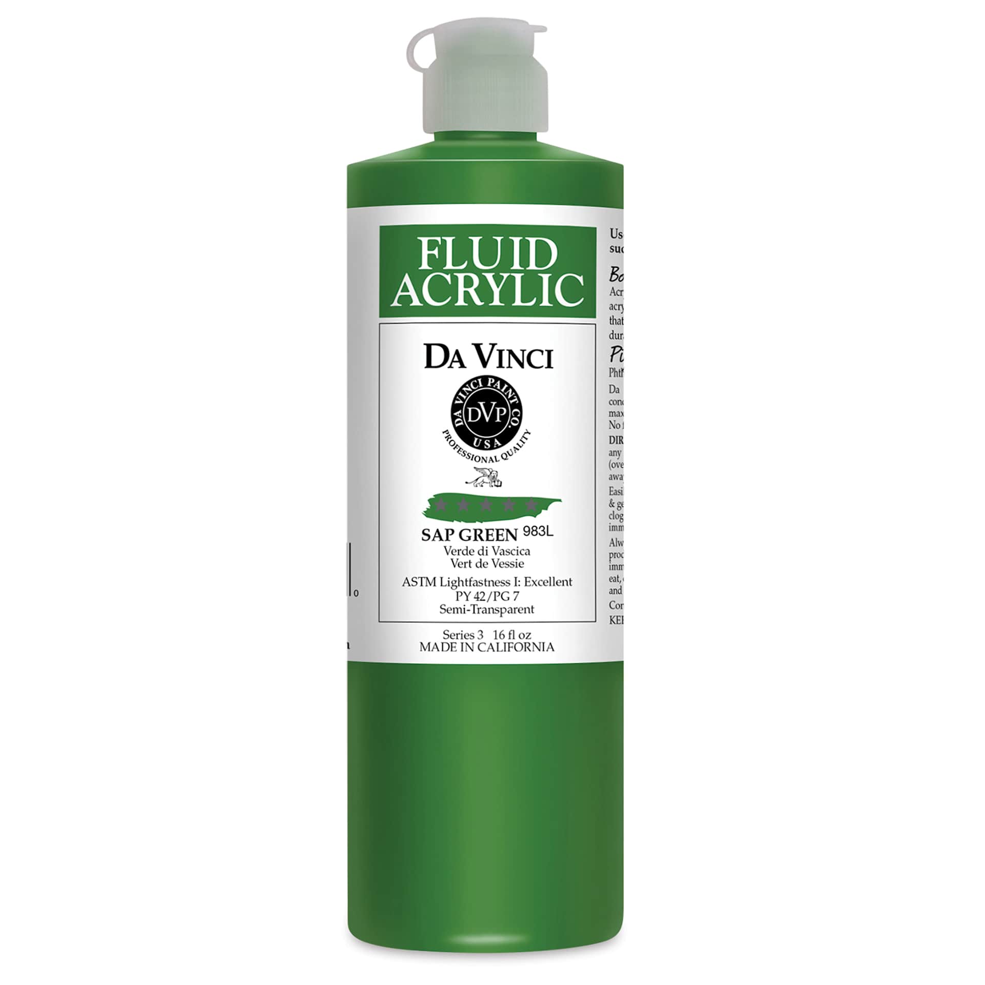 Da Vinci Fluid Acrylics - Sap Green, 16 oz bottle