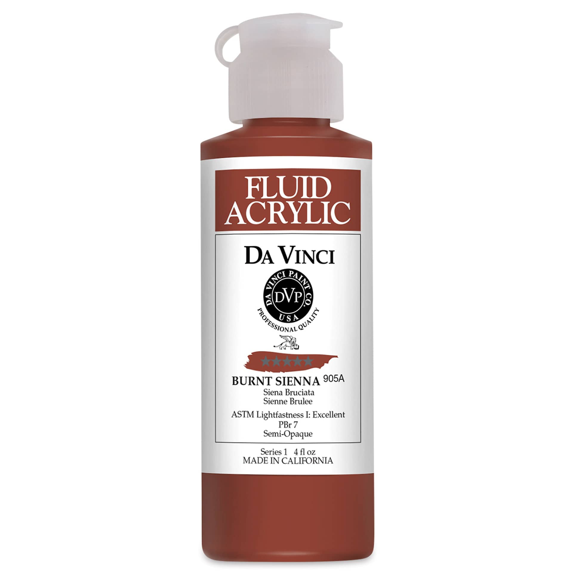 Da Vinci Fluid Acrylics - Burnt Sienna, 4 oz bottle