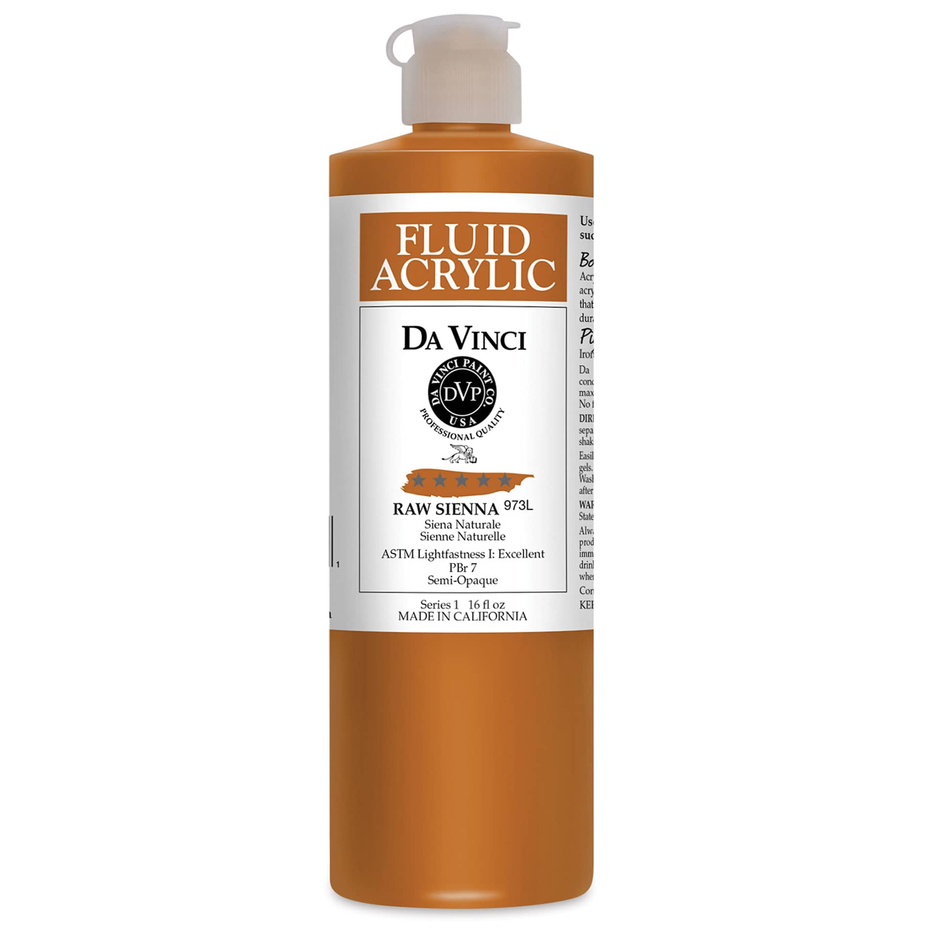 Da Vinci Fluid Acrylics - Raw Sienna, 16 oz bottle