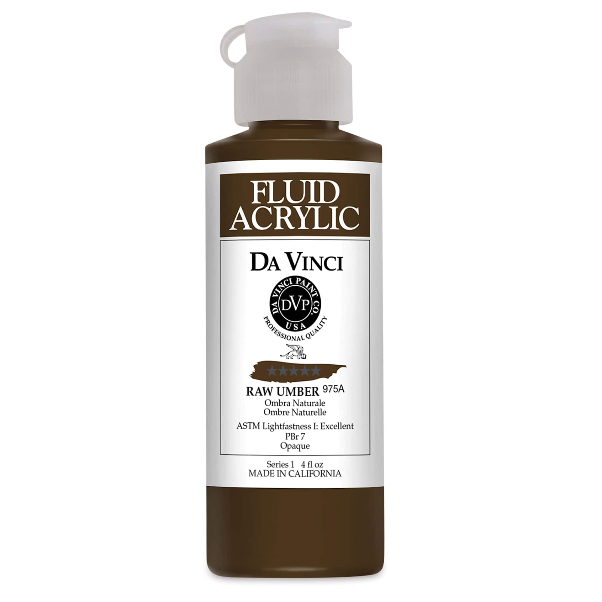 Da Vinci Fluid Acrylics - Raw Umber, 4 oz bottle
