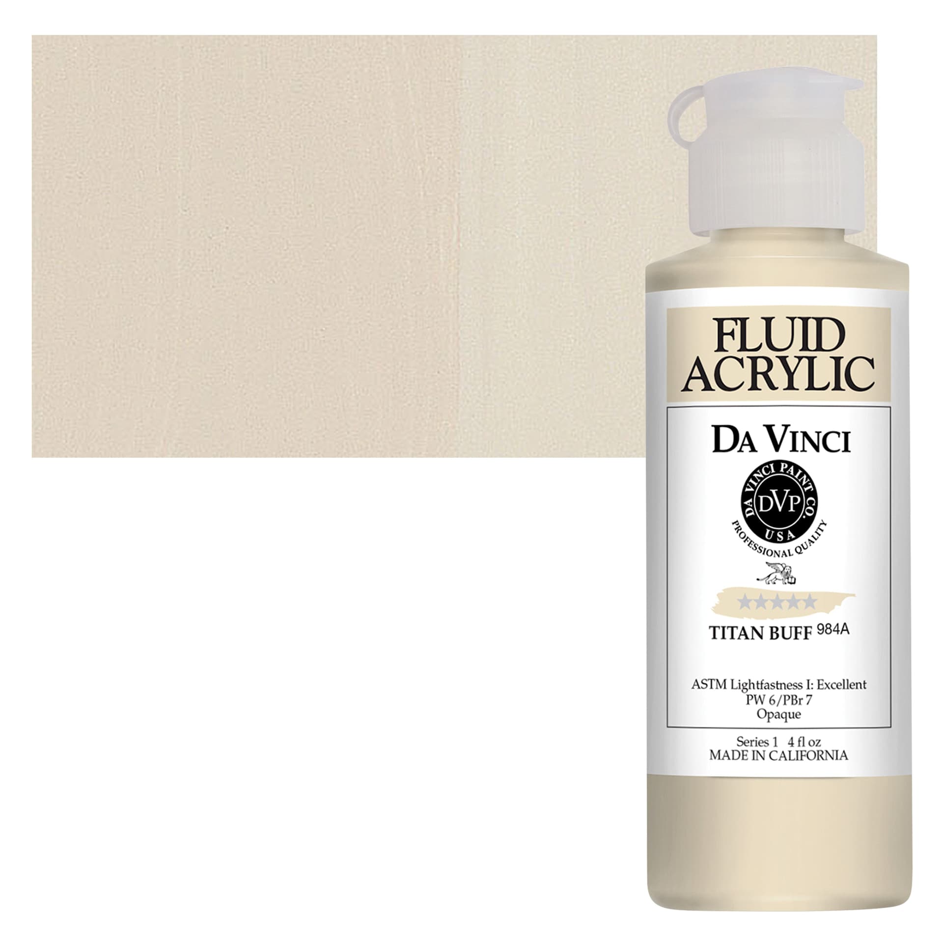 Da Vinci Fluid Acrylic Paint - Titanium Buff, 4 oz bottle and swatch