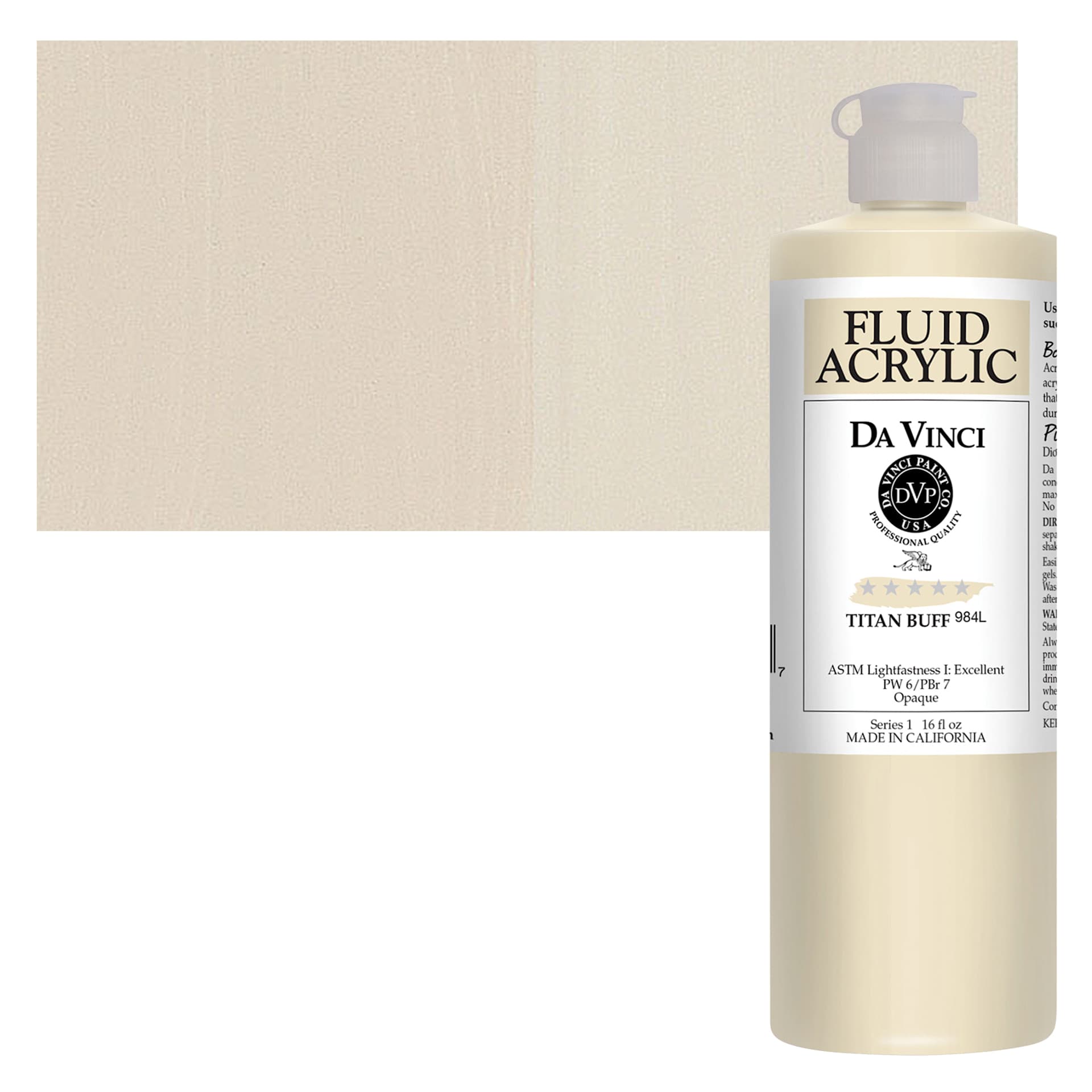 Da Vinci Fluid Acrylic Paint - Titanium Buff, 16 oz bottle and swatch