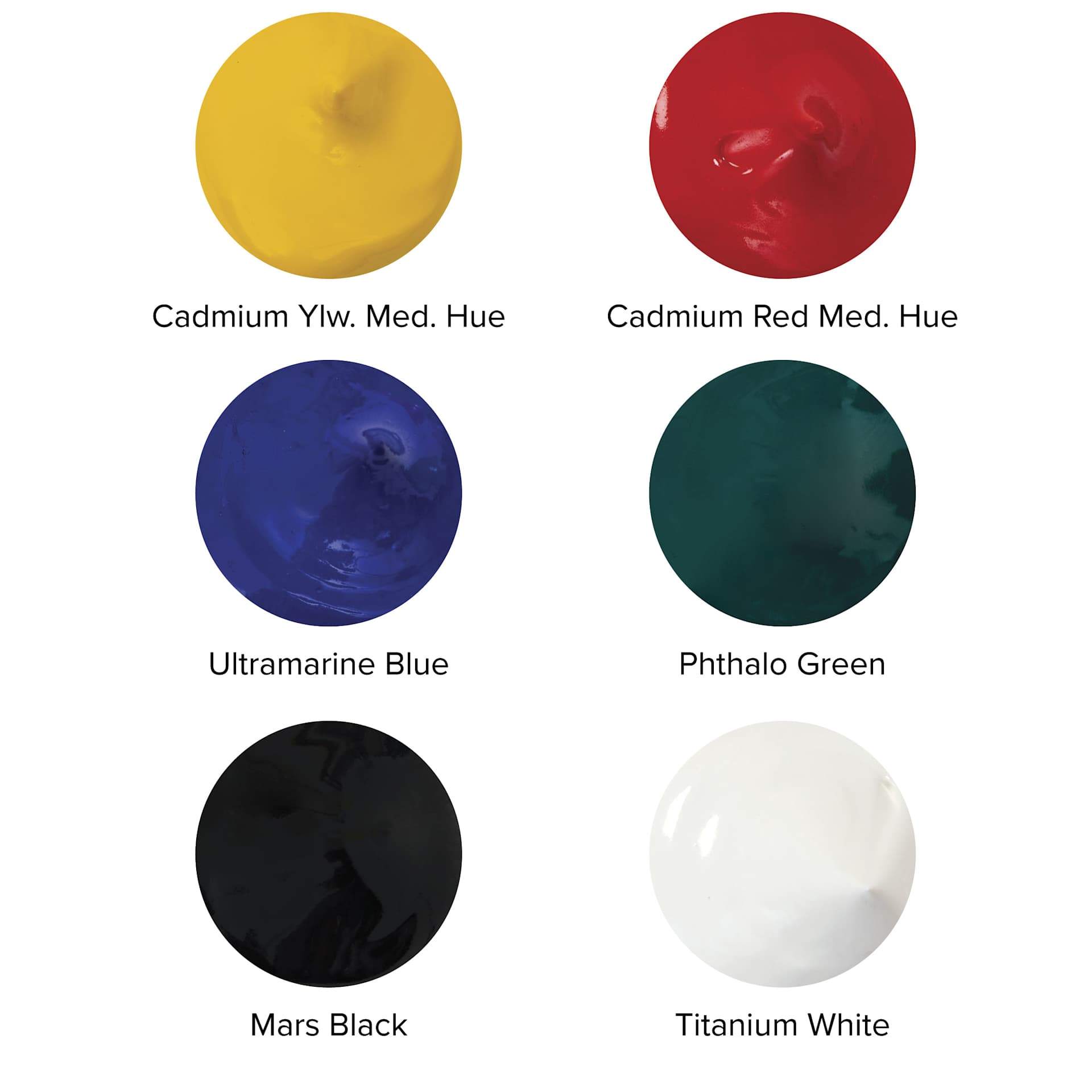 Blick Studio Acrylics - Set of 6 colors, 120 ml tubes, swatch blobs