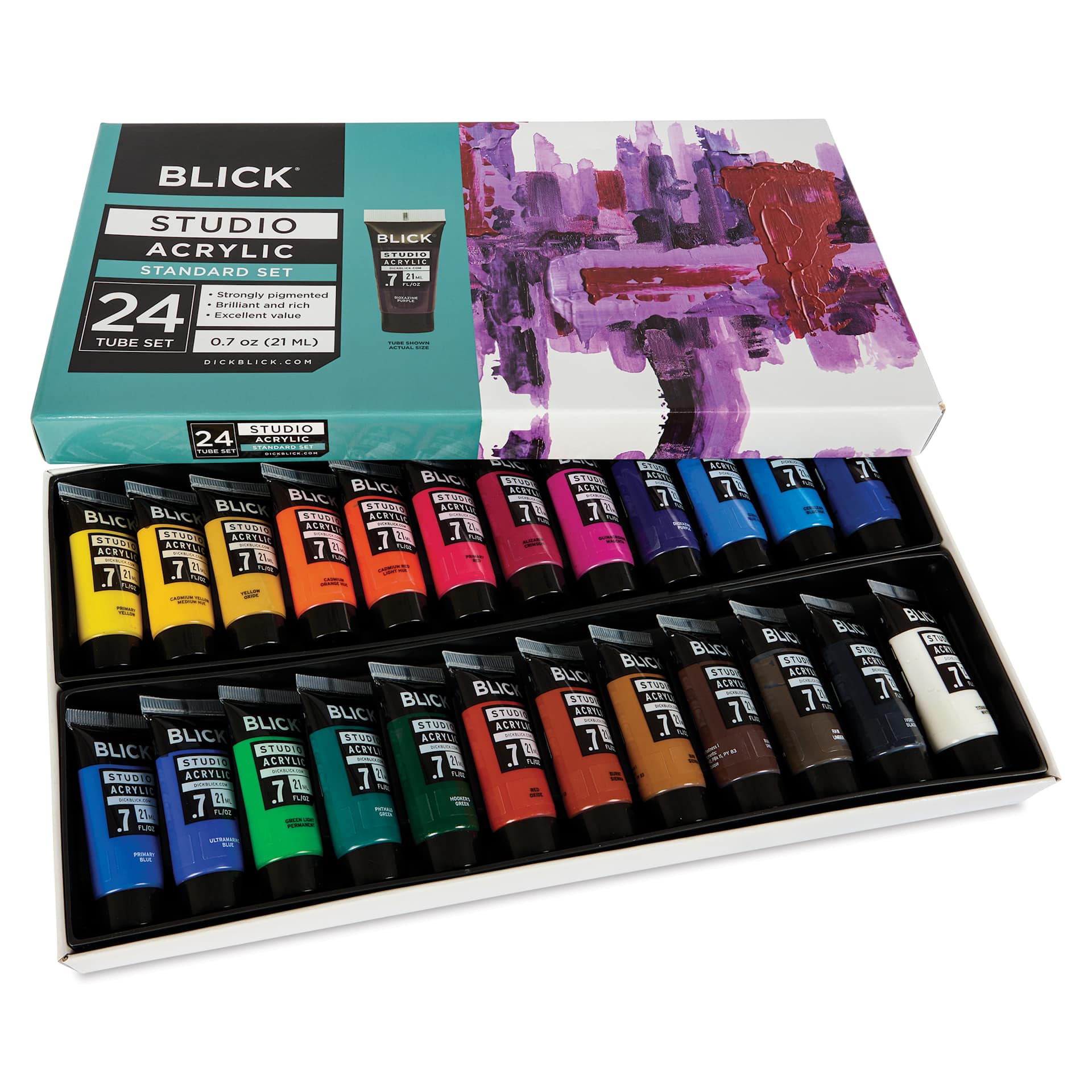 Blick Studio Acrylics - Set of 24 colors, 21 ml tubes, open packaging