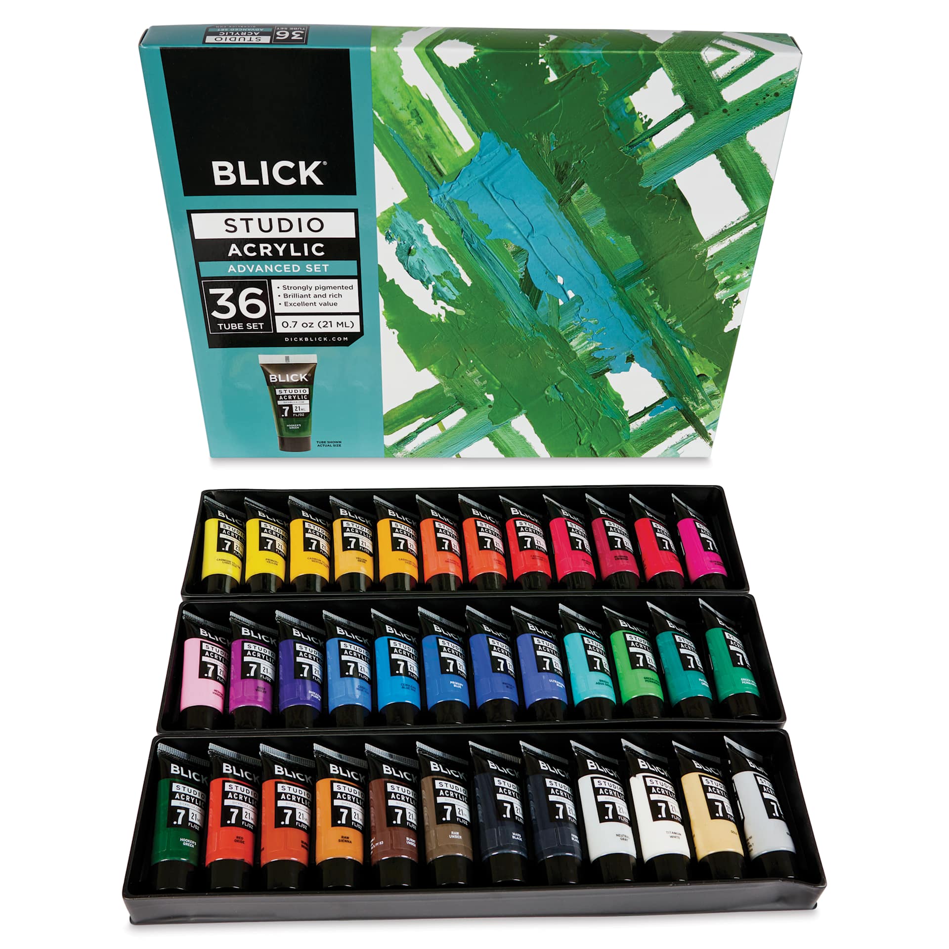 Blick Studio Acrylics - Set of 36 colors, 21 ml tubes contents.